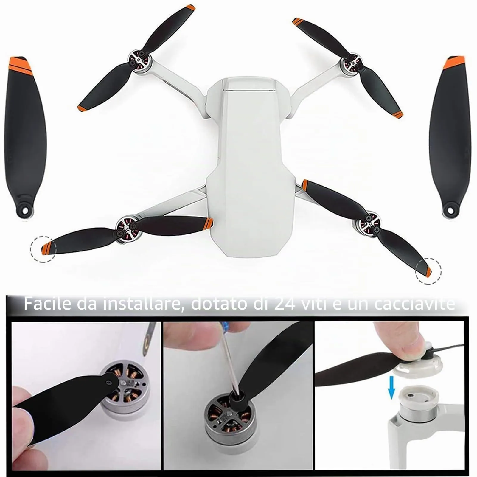 Bocguy Mavic Mini Eliche, 16 Pcs Eliche Mavic Mini con 24 Viti & Cacciavite per Sostituzione del Drone, Basso Rumore & Stabile (Arancia) - immagine 3