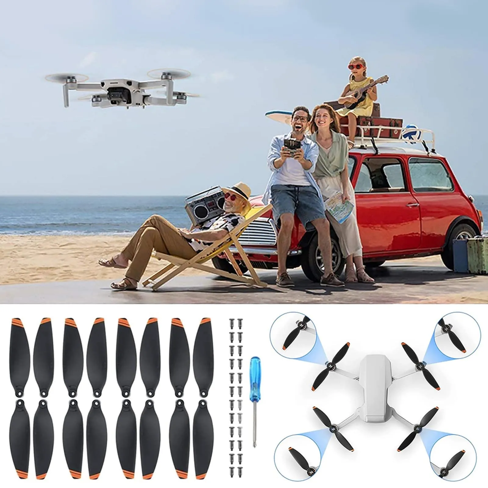 Bocguy Mavic Mini Eliche, 16 Pcs Eliche Mavic Mini con 24 Viti & Cacciavite per Sostituzione del Drone, Basso Rumore & Stabile (Arancia) - immagine 7