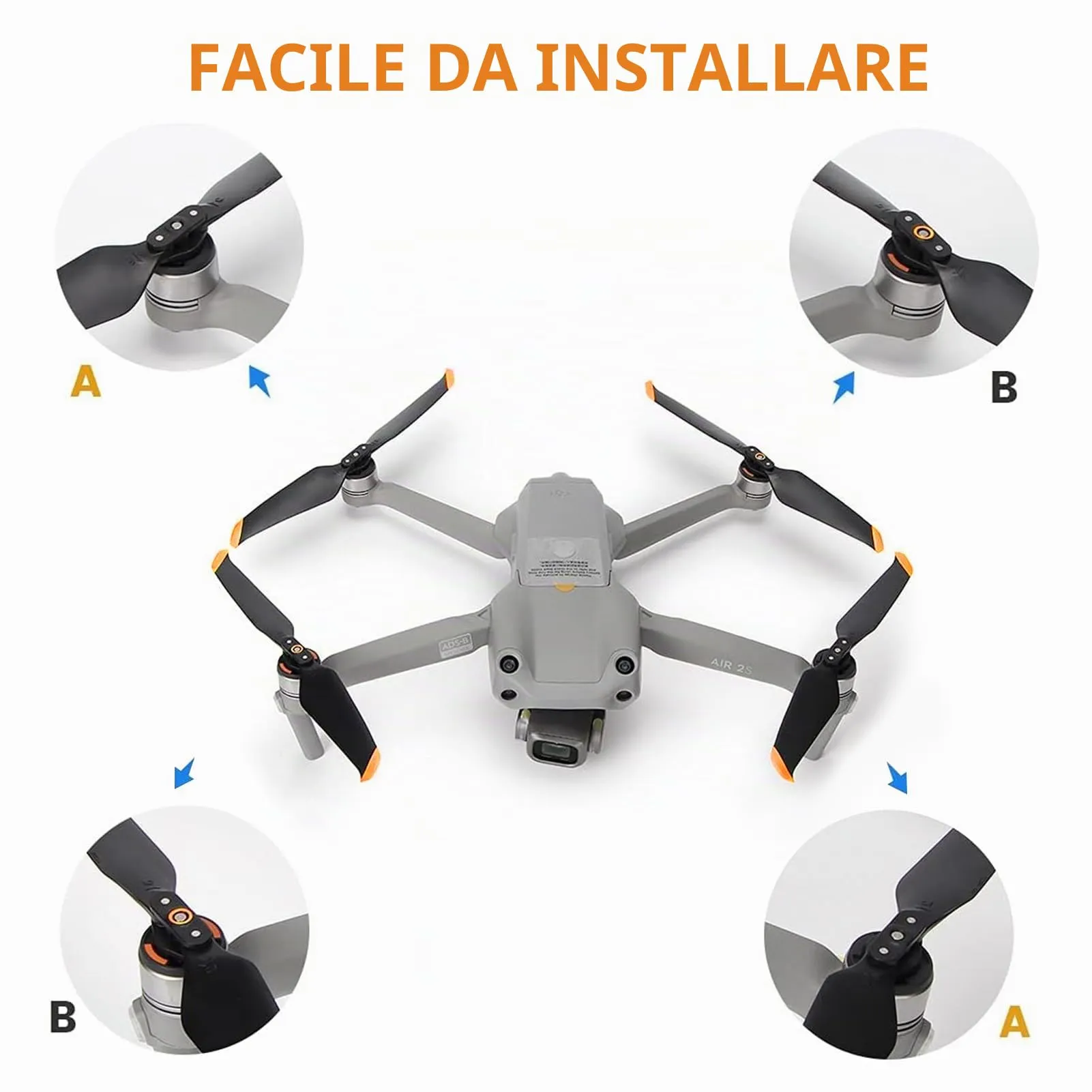 Bocguy 4 Pcs Eliche Mavic Air 2 / Air 2S, 7328 Eliche per Mavic Air 2S / 2 Accessori Accessori Sostituzione Drone con Design a Rilascio Rapido, Basso Rumore & Stabile (Arancia) - immagine 3