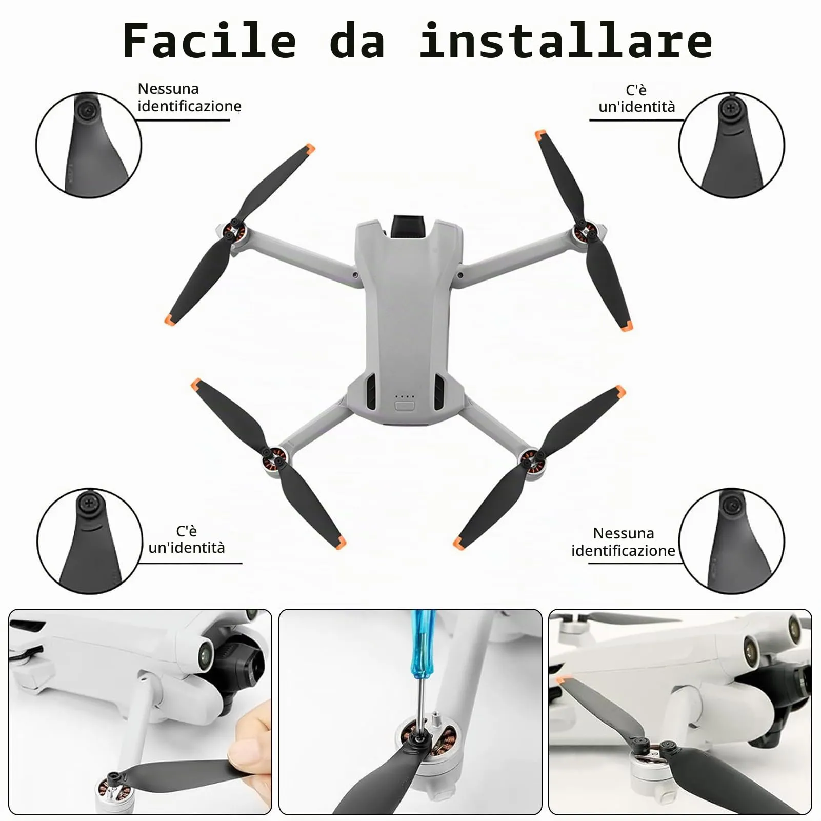 Bocguy Eliche Mini 3 Pro / 4 Pro, 16 Pcs Mini 3 Pro / 4 Pro Eliche Accessori Sostituzione Drone con 24 Viti & 2 Cacciavite, Basso Rumore & Stabile (Arancia) - immagine 2