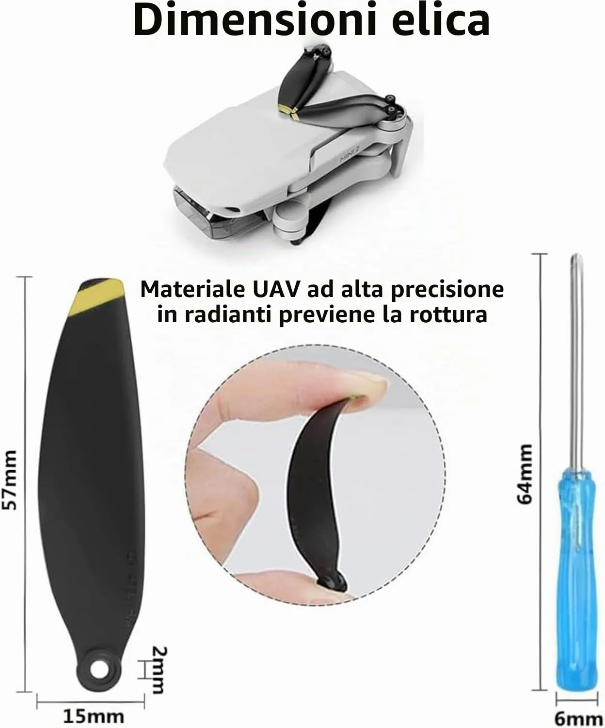 Bocguy 16 PCS Drone Eliche Mini 2, Drone Eliche per Mini 2/2 SE/SE / 4K Accessori Sostituzione con 24 Viti & 2 Cacciavite, Basso Rumore & Stabile (Oro) - immagine 2