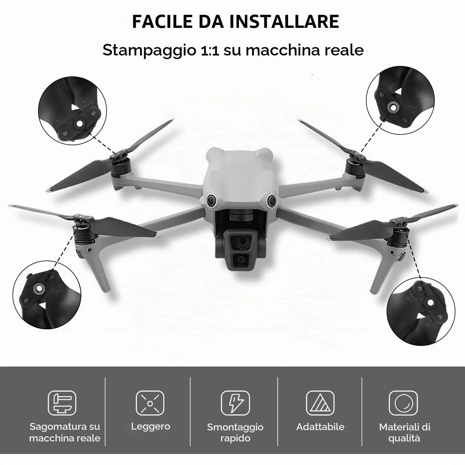 Bocguy 8 Pcs Eliche Air 3, Modello 8747F Eliche Air 3 Accessori Sostituzione Drone con Design a Rilascio Rapido, Basso Rumore & Stabile (Argento) - immagine 5