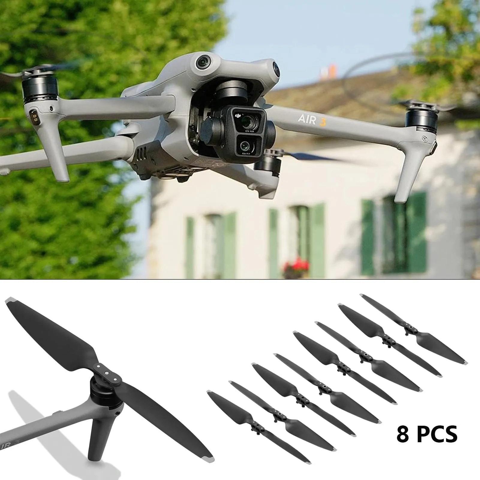 Bocguy 8 Pcs Eliche Air 3, Modello 8747F Eliche Air 3 Accessori Sostituzione Drone con Design a Rilascio Rapido, Basso Rumore & Stabile (Argento) - immagine 6