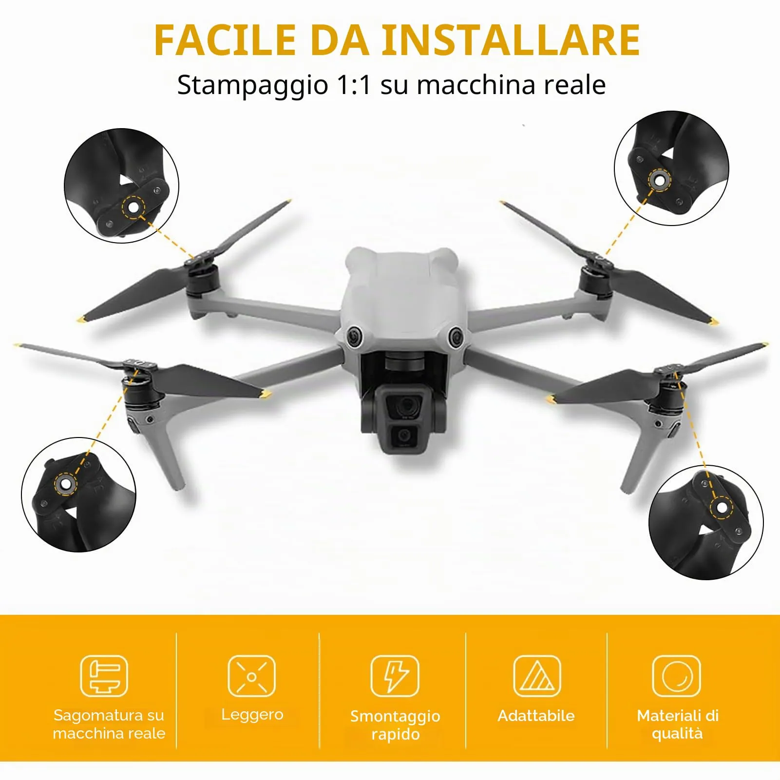 Bocguy 8 Pcs Eliche Air 3, Modello 8747F Eliche Air 3 Accessori Sostituzione Drone con Design a Rilascio Rapido, Basso Rumore & Stabile (Oro) - immagine 5