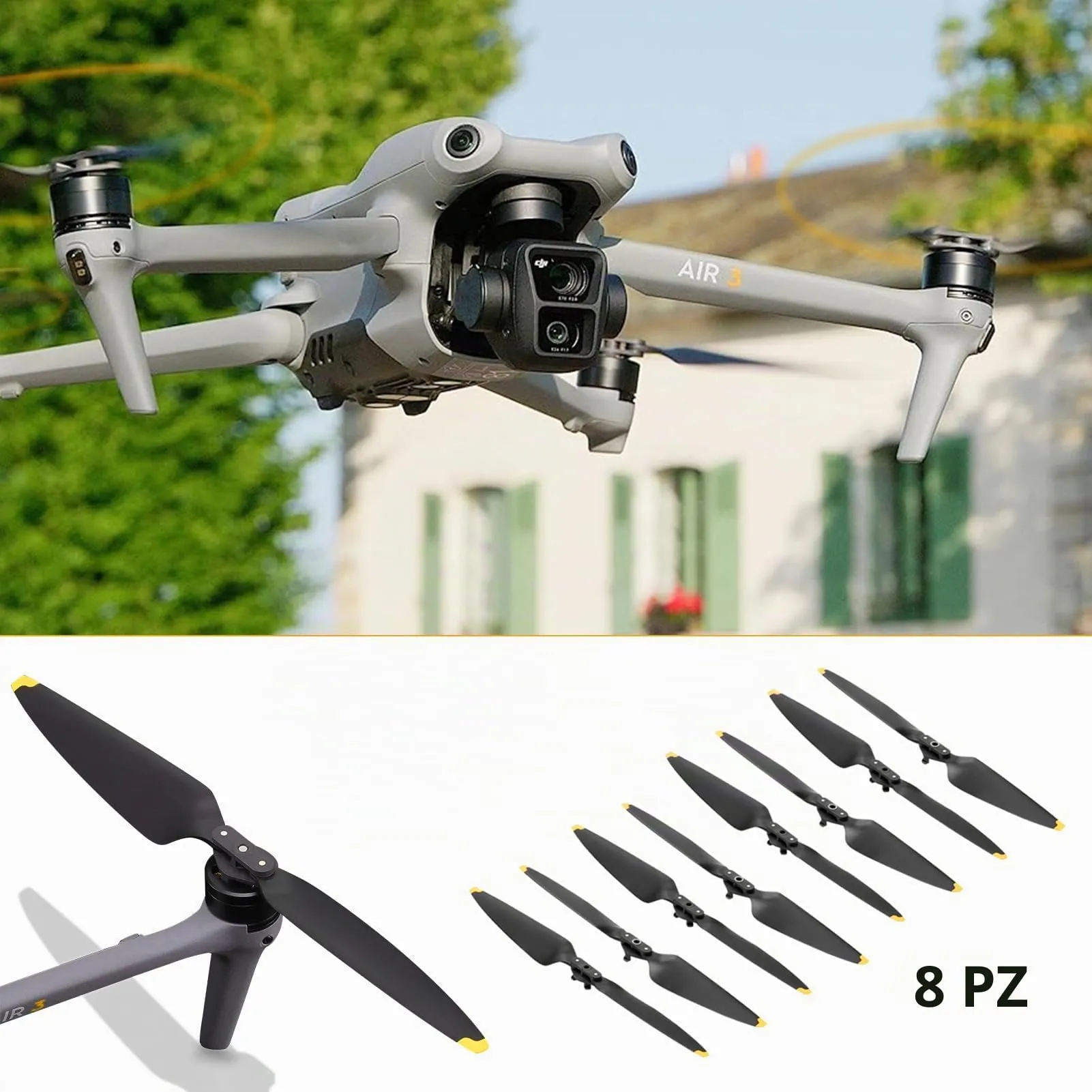 Bocguy 8 Pcs Eliche Air 3, Modello 8747F Eliche Air 3 Accessori Sostituzione Drone con Design a Rilascio Rapido, Basso Rumore & Stabile (Oro) - immagine 6