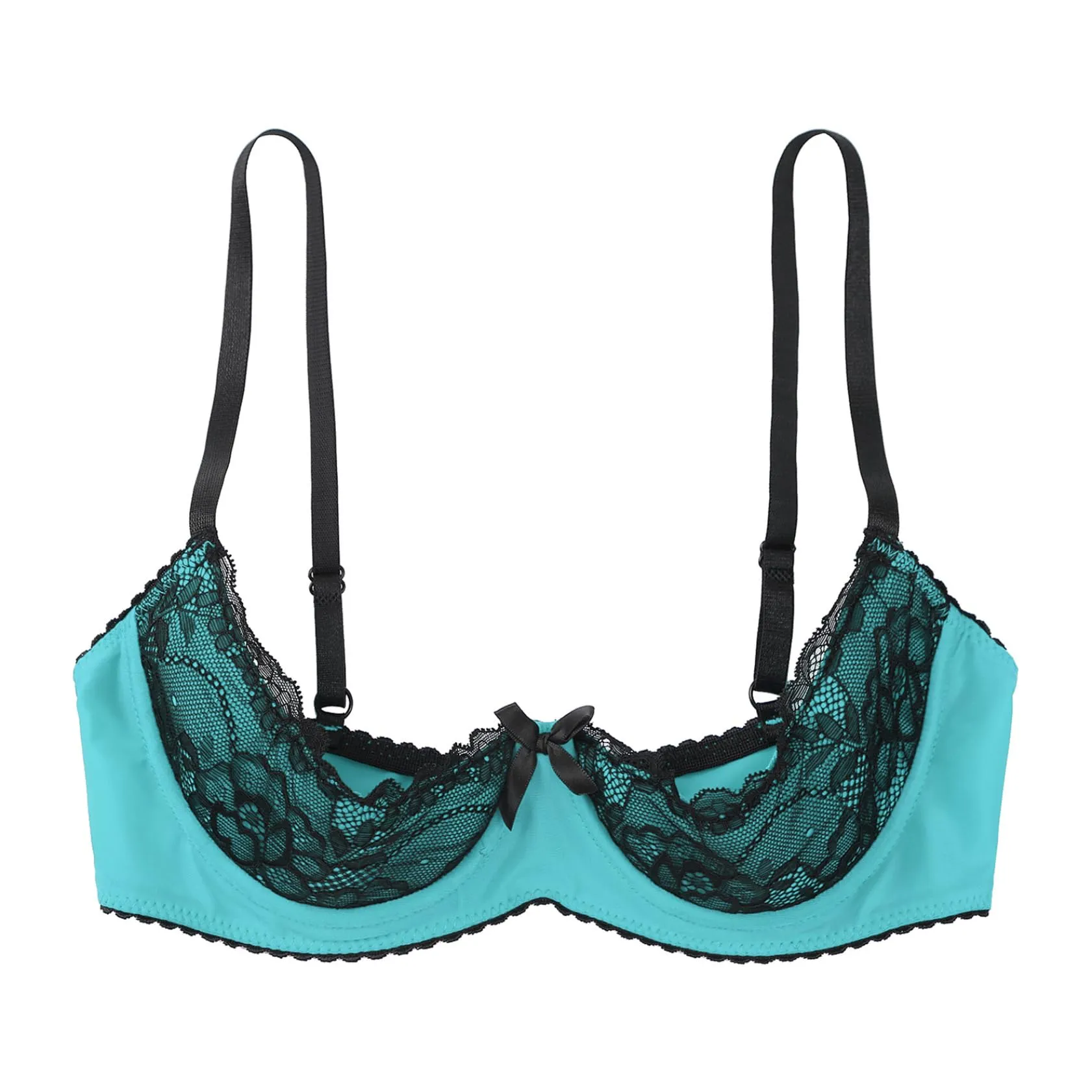 Sywiyi Reggiseno Donna Push Up Sexy con Spalline Scoperte Reggiseno con Ferretto Reggiseno in Pizzo con Ferretto Biancheria Intima Lingerie Sexy, turchese, XL - immagine 4