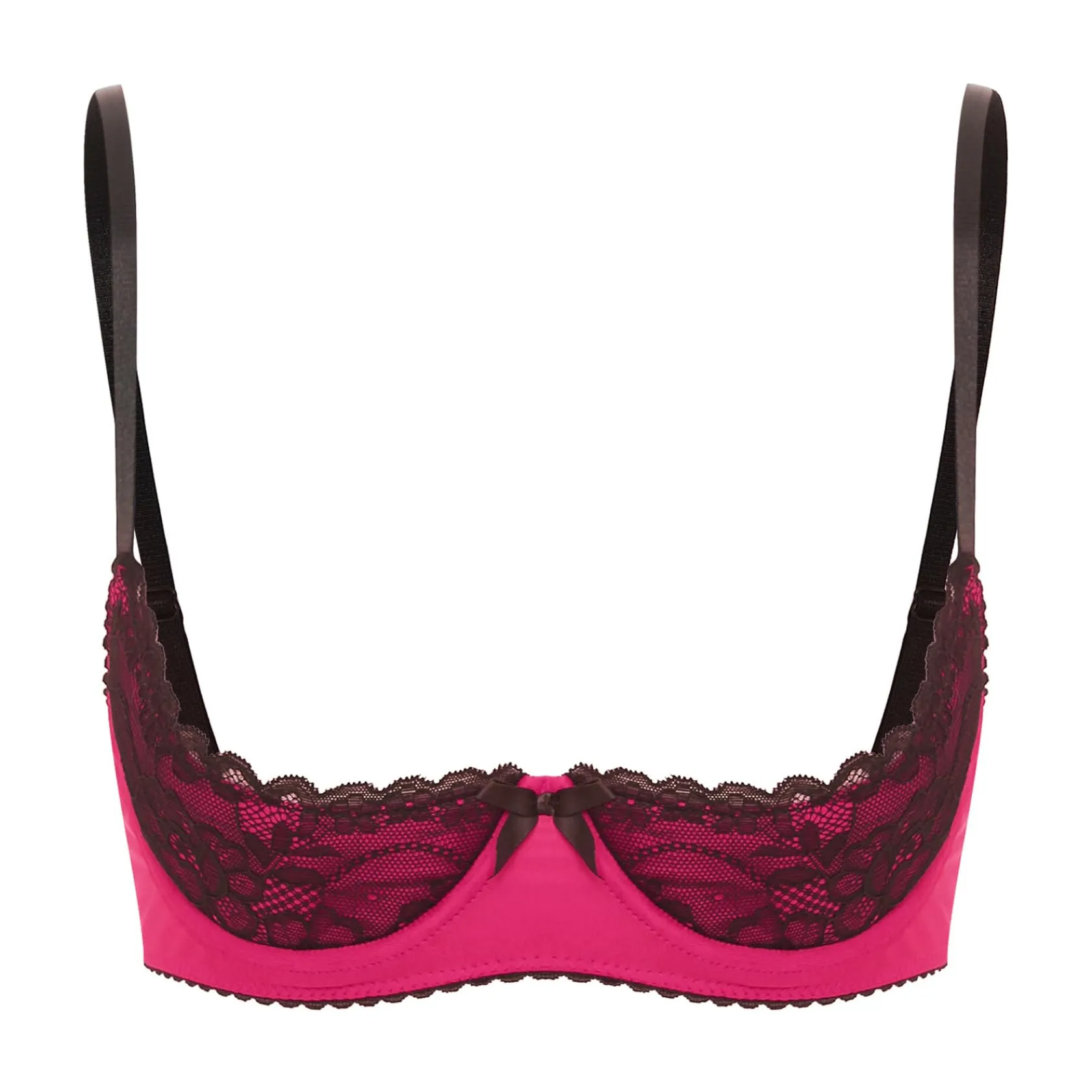 Sywiyi Reggiseno da donna con reggiseno push up aperto, in pizzo, con ferretto, biancheria intima, Rosa acceso., M - immagine 1