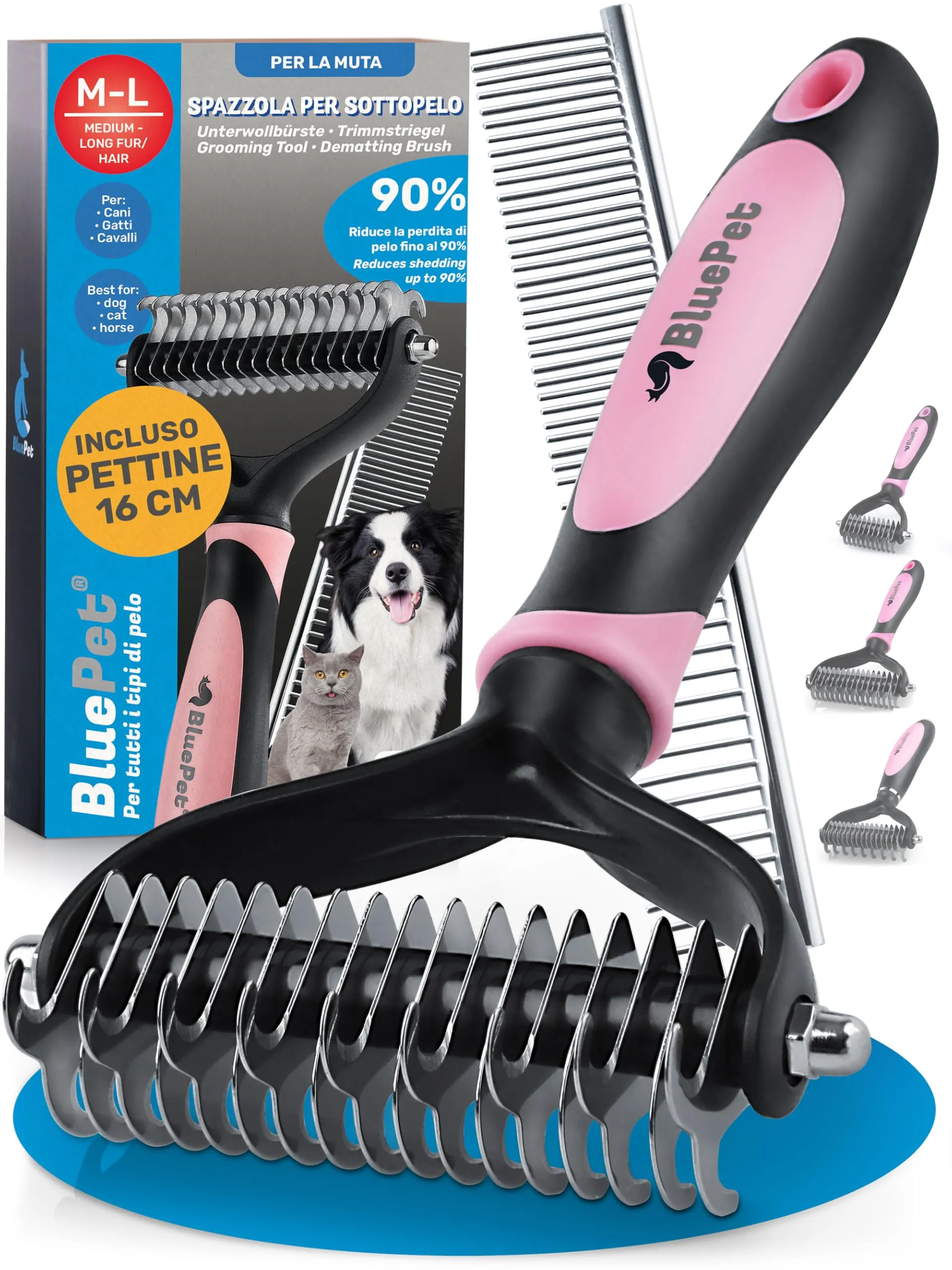 BluePet Spazzola per Cani & Gatto, Pettine Pelo Lungo, Cardatore Sottopelo - immagine 1