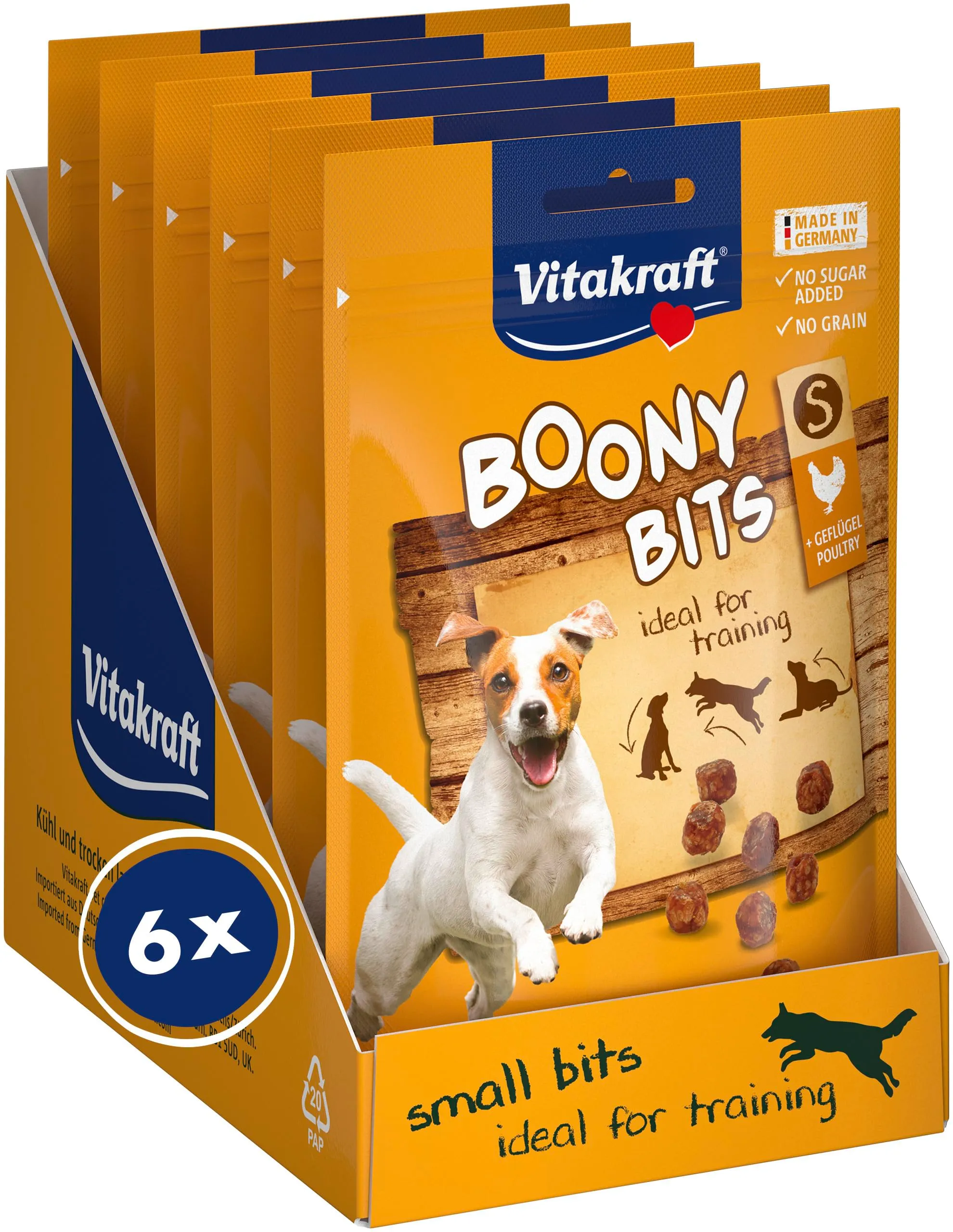 Vitakraft Boony Bits, gustoso snack per l'addestramento, come premio tra un pasto e l'altro, per cani di taglia piccola, in sacchetto richiudibile, senza l'aggiunta di zuccheri e cereali (6x 55g) - immagine 1
