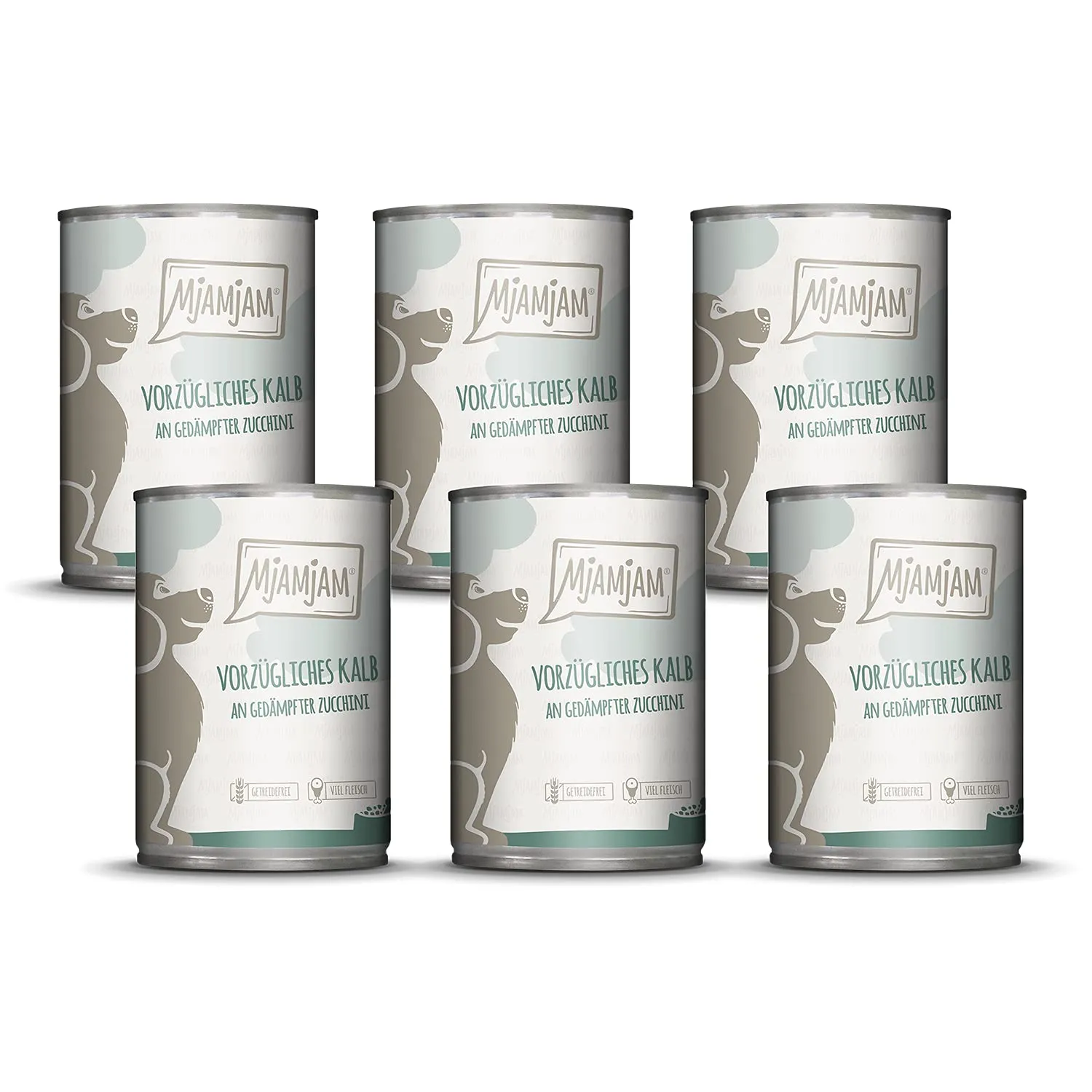 MjAMjAM - cibo umido premium per cani - ottimo vitello con zucchine al vapore, confezione da 6 (6 x 400 g), senza cereali con carne extra - immagine 1