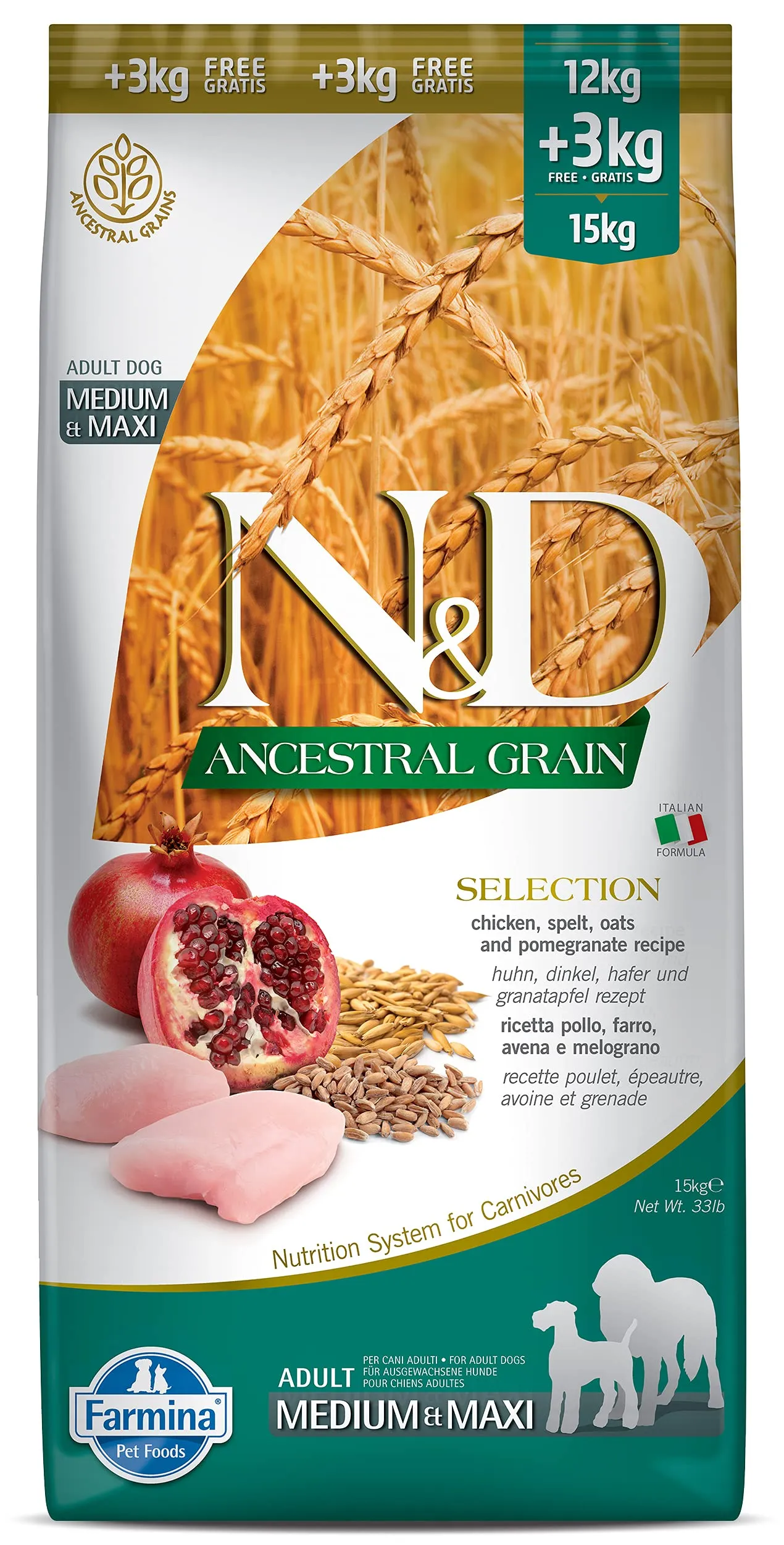 Farmina, N&D Ancestral Selection, Pollo & Melograno, Cane Adult, 12 kg +3 - immagine 1