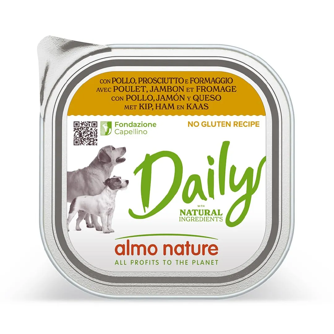 almo nature Daily con Pollo, Prosciutto & Formaggio - Ricetta Senza Glutine - Cibo Umido per Cani Adulti - Pacco da 9 x 300 g - immagine 1