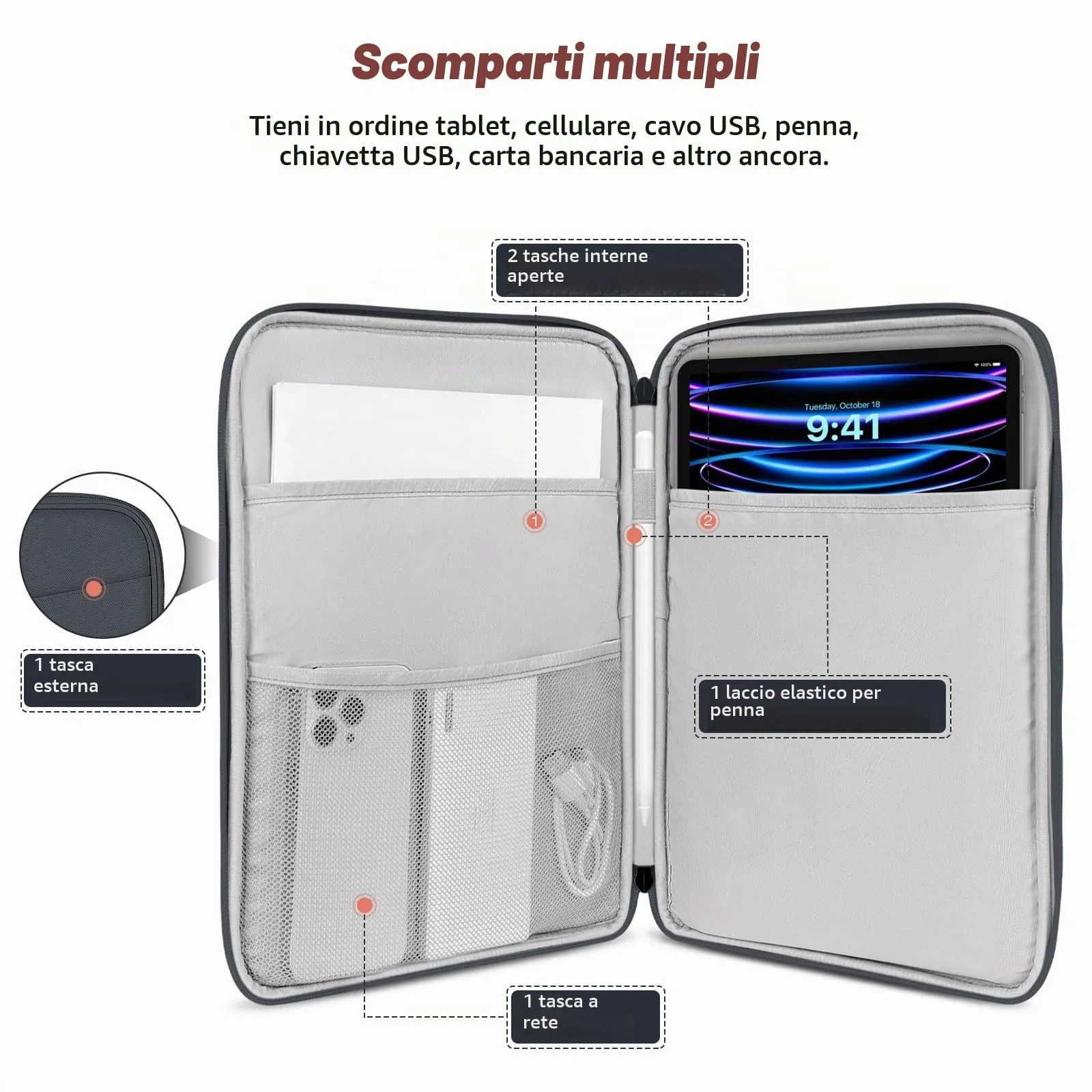 MoKo Borsa Sleeve per Tablet 9-11 Pollici, Imbottita - immagine 3