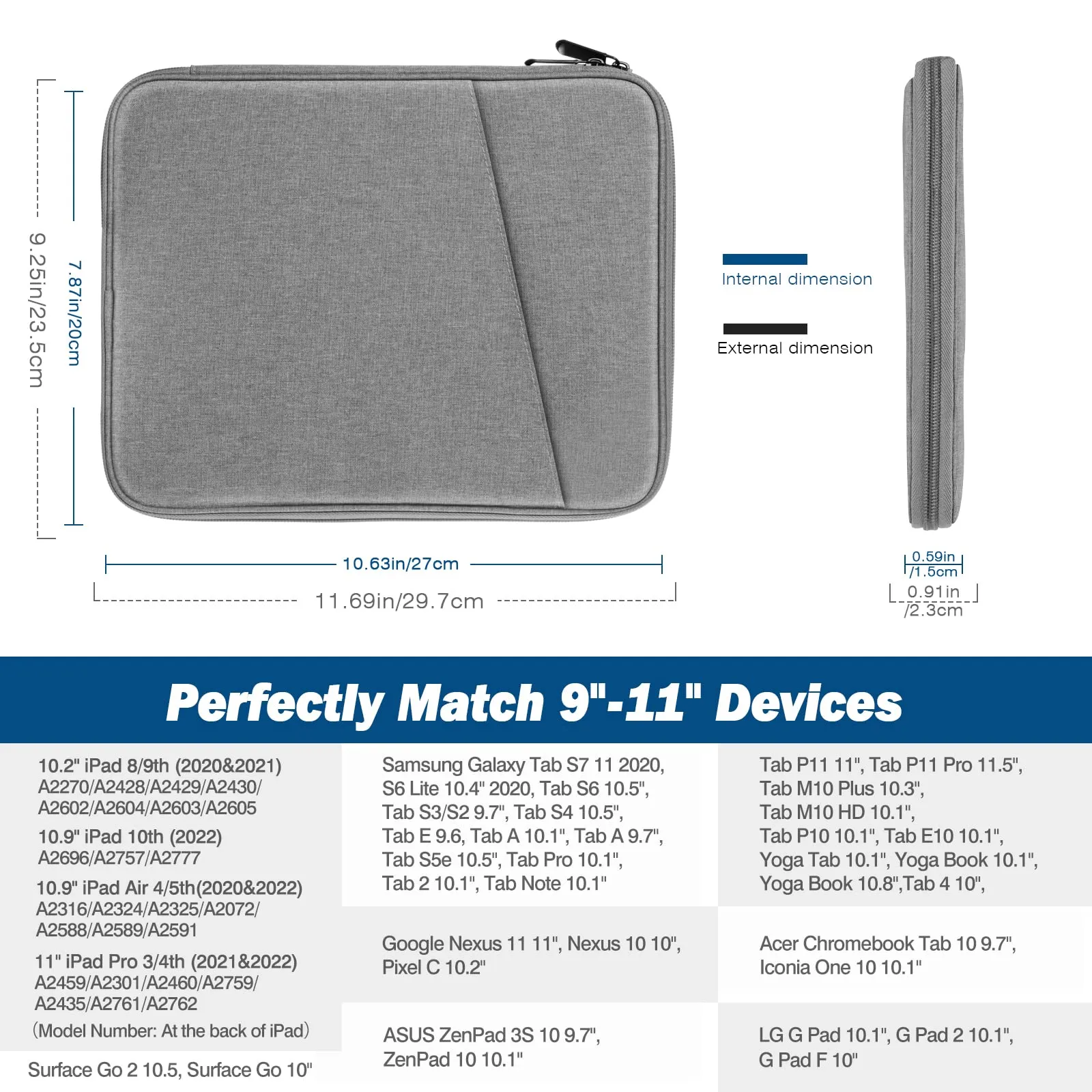 MoKo Borsa Sleeve per Tablet 9-11 Pollici, Imbottita - immagine 2