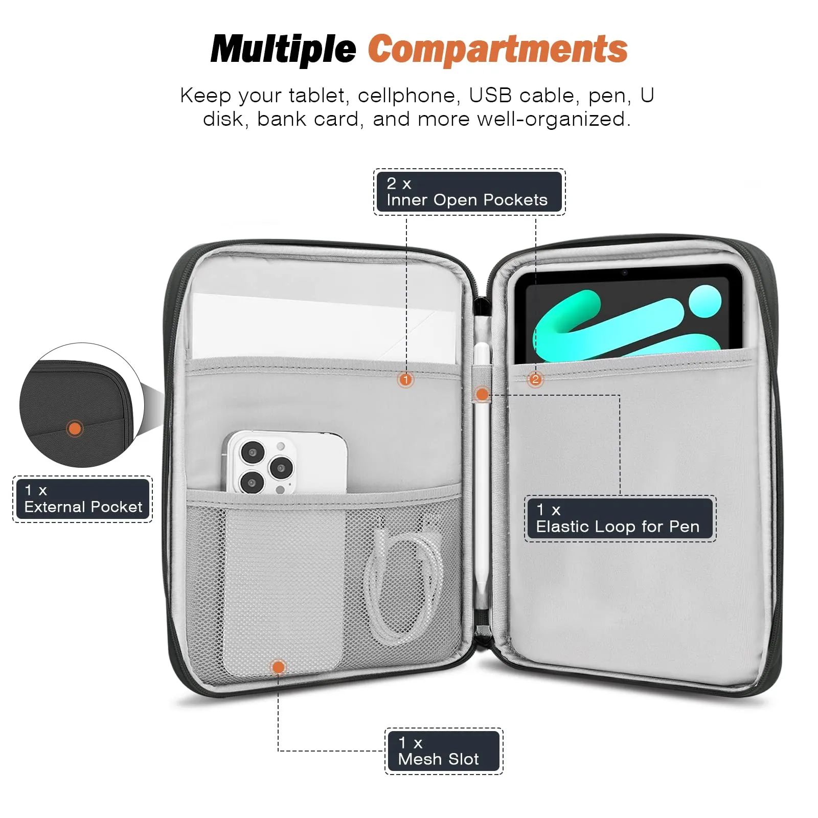 MoKo Borsa Sleeve per Tablet 8-9 Pollici con Tasca - immagine 3