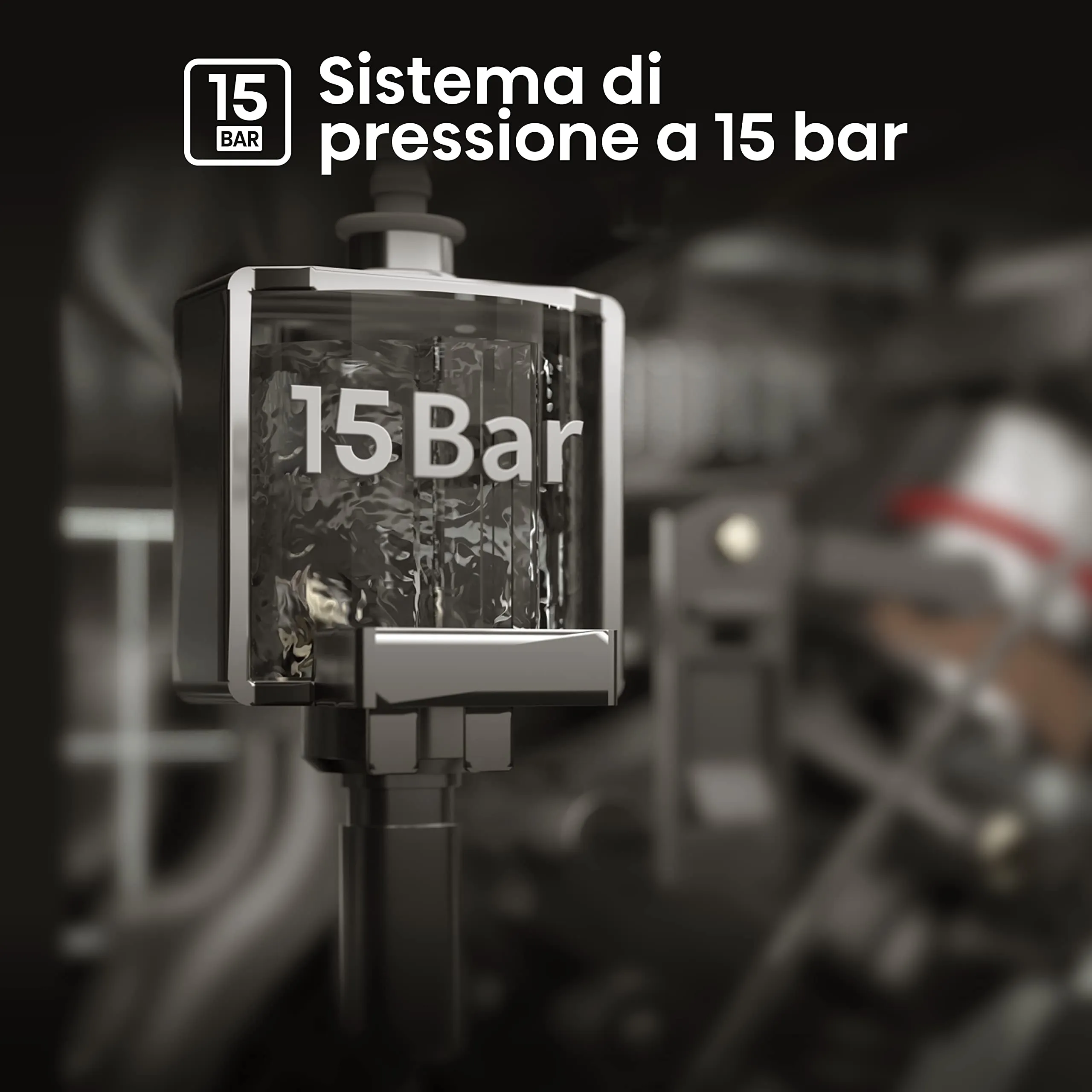 Hisense, HESCM15DBK, Macchina da caffè espresso manuale, macinato e compatibile con cialde ESE 44 mm, Pressione 15 bar, Schermo Touch, 1100W, Silver, 27.4x30x27.2 cm - immagine 6