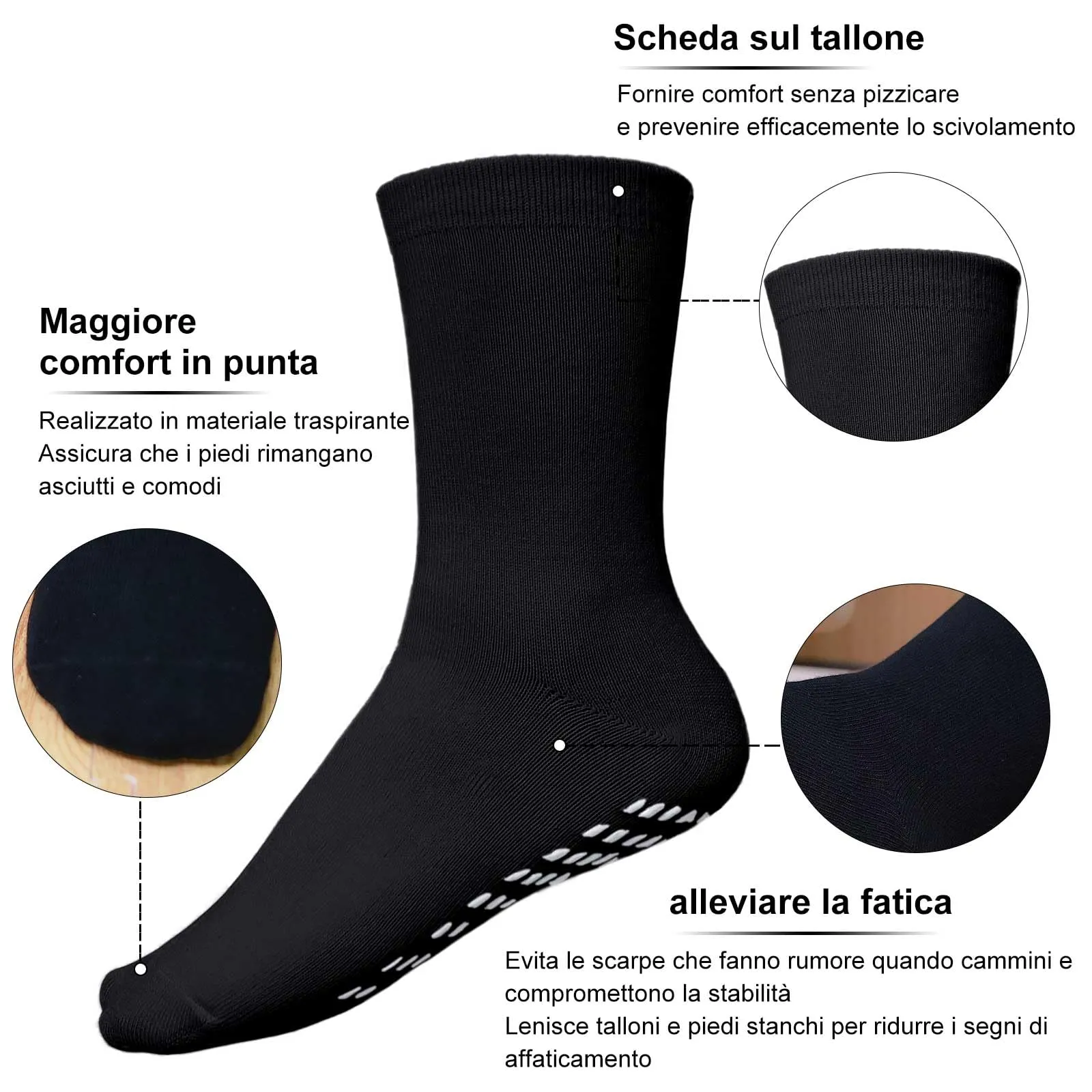 PUTUO Uomo Calze Antiscivolo in Cotone: Calzini Antiscivolo Sportivi Traspiranti con Grip in Gomma per Ciclismo Trekking Yoga e Pilates 43-46 1 Paia - immagine 4
