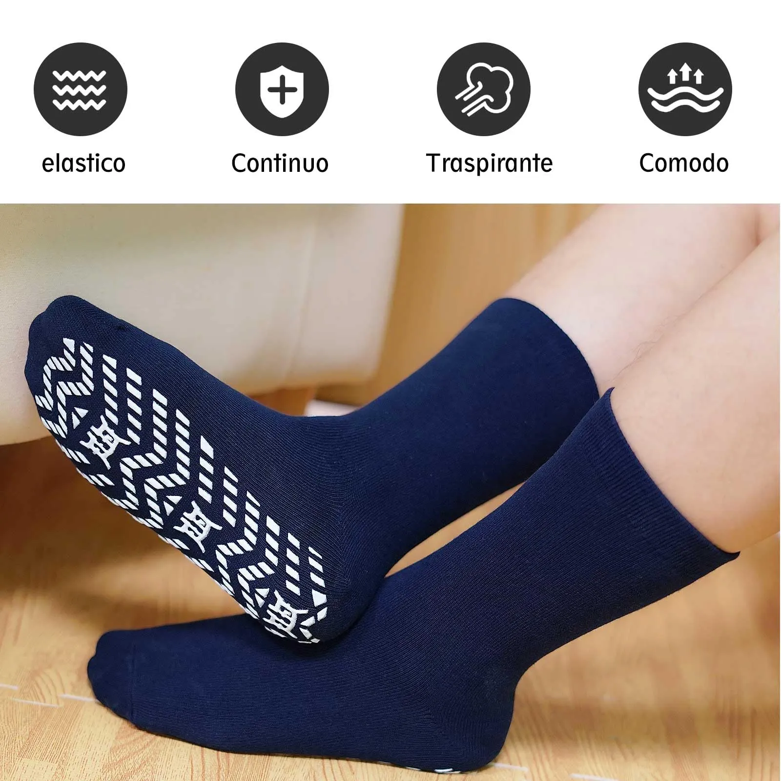 PUTUO Uomo Calze Antiscivolo in Cotone: Calzini Antiscivolo Sportivi Traspiranti con Grip in Gomma per Ciclismo Trekking Yoga e Pilates 43-46 1 Paia - immagine 6
