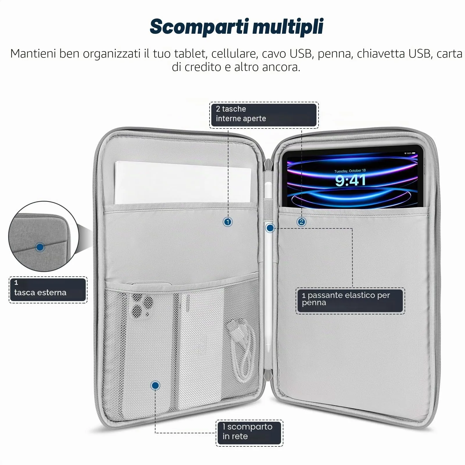 MoKo Borsa Sleeve per Tablet 13 Pollici con Tasca - immagine 3