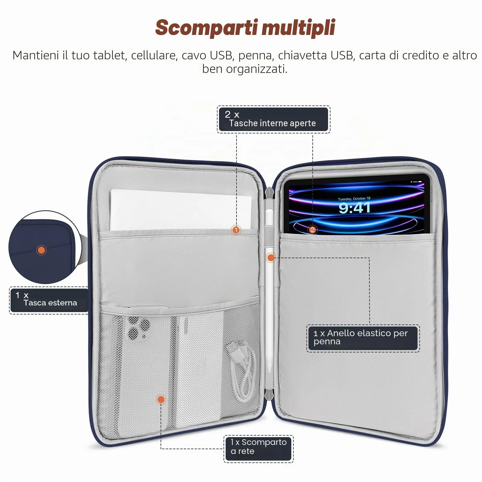 MoKo Borsa Sleeve per Tablet 13 Pollici con Tasca - immagine 3