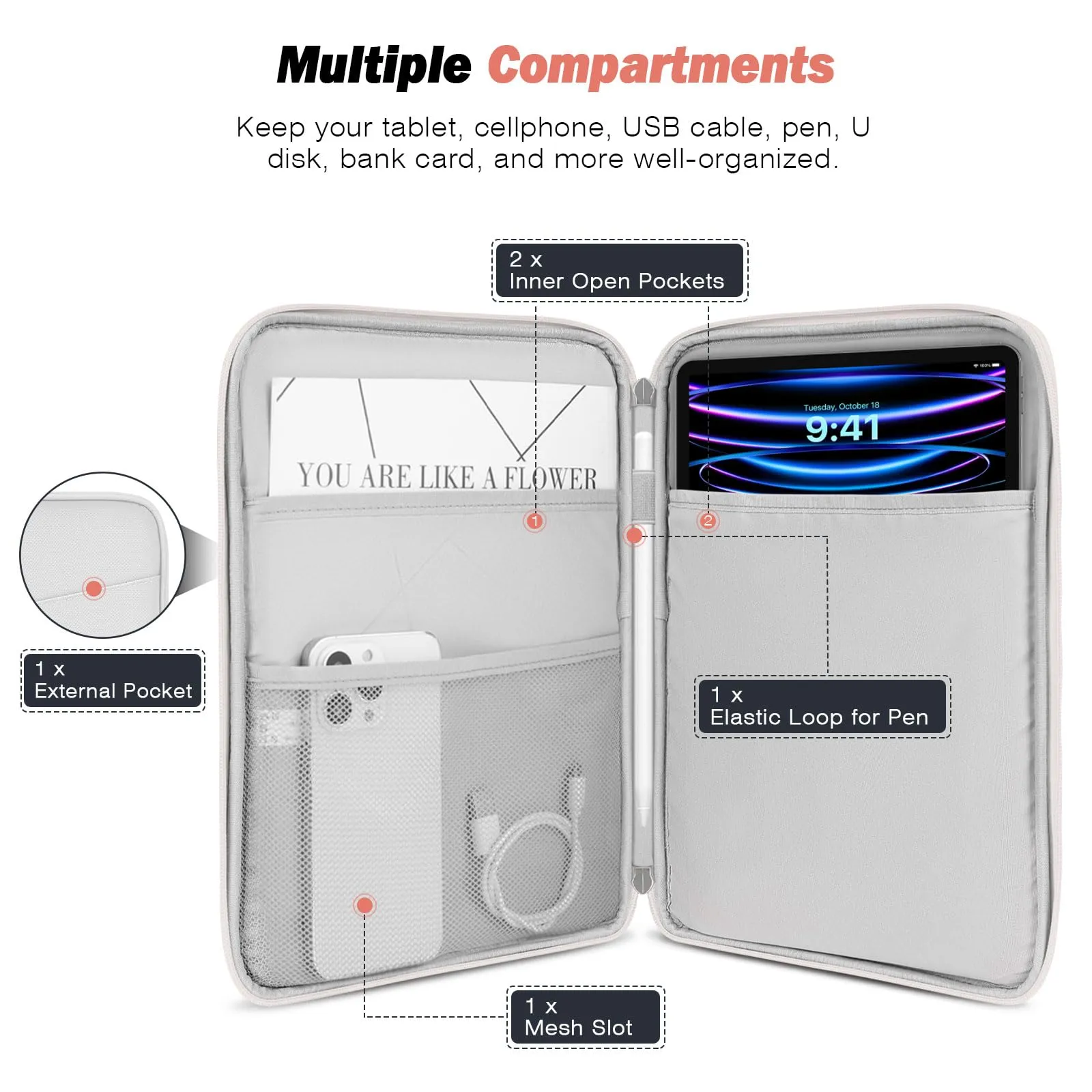 MoKo Borsa Sleeve per Tablet 9-11 Pollici, Imbottita - immagine 3