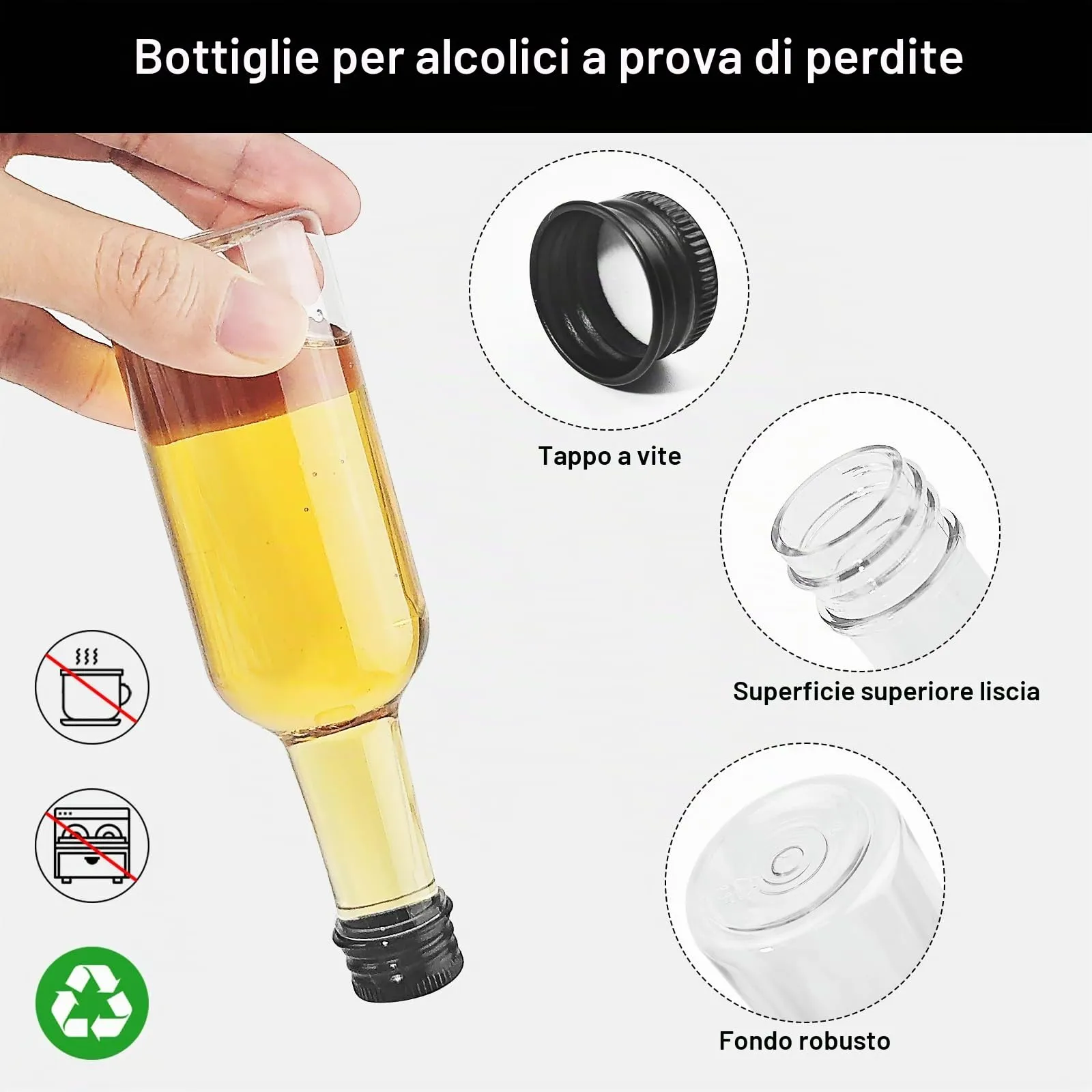 Furuising 28 Pezzi Mini Bottiglie Alcolici di Plastica, 100ml Bottiglie di Liquore, Riutilizzabili Mini Bottiglie Liquori con Imbuto, Penna bianca, Cartellini per Matrimoni Feste - immagine 3