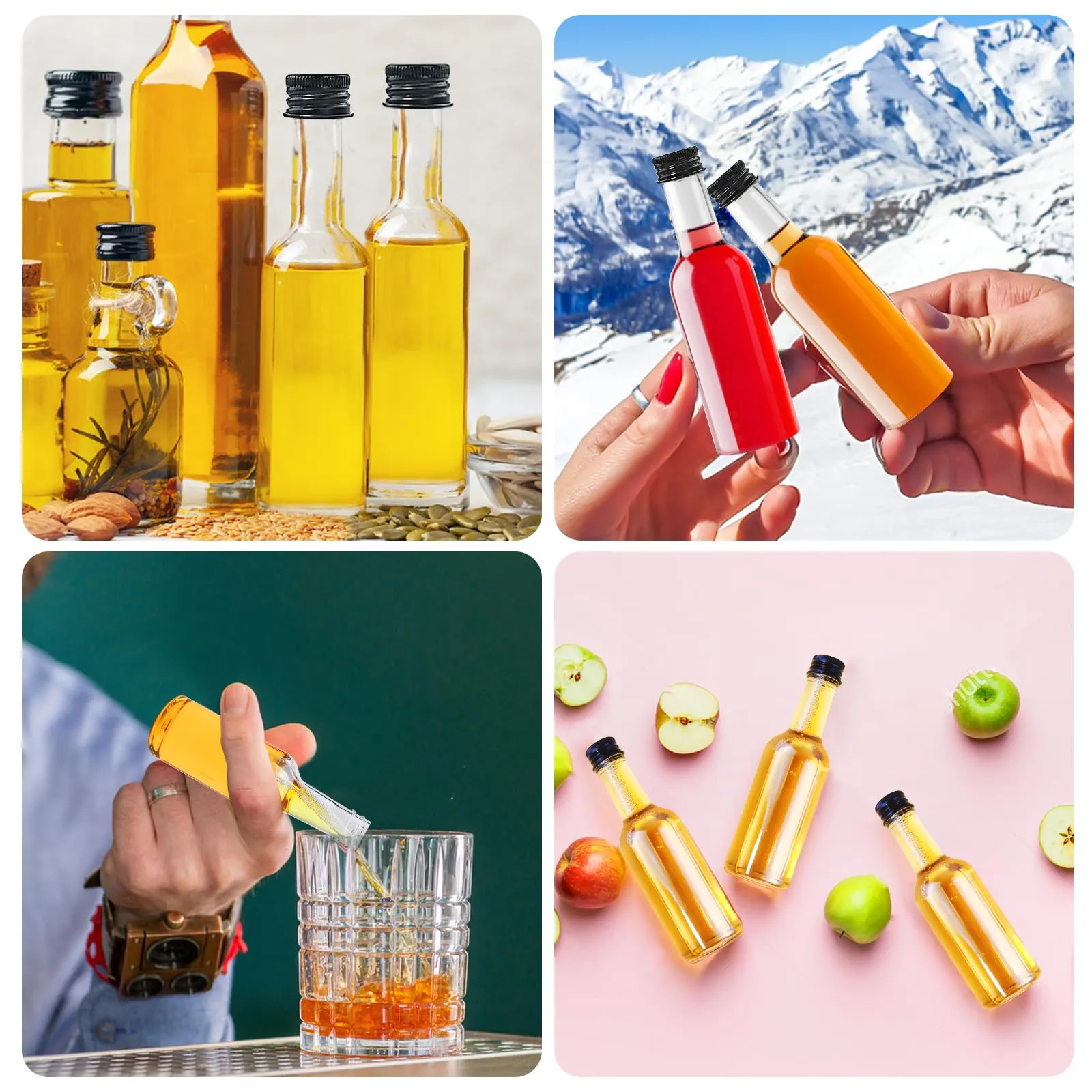 Furuising 28 Pezzi Mini Bottiglie Alcolici di Plastica, 100ml Bottiglie di Liquore, Riutilizzabili Mini Bottiglie Liquori con Imbuto, Penna bianca, Cartellini per Matrimoni Feste - immagine 7