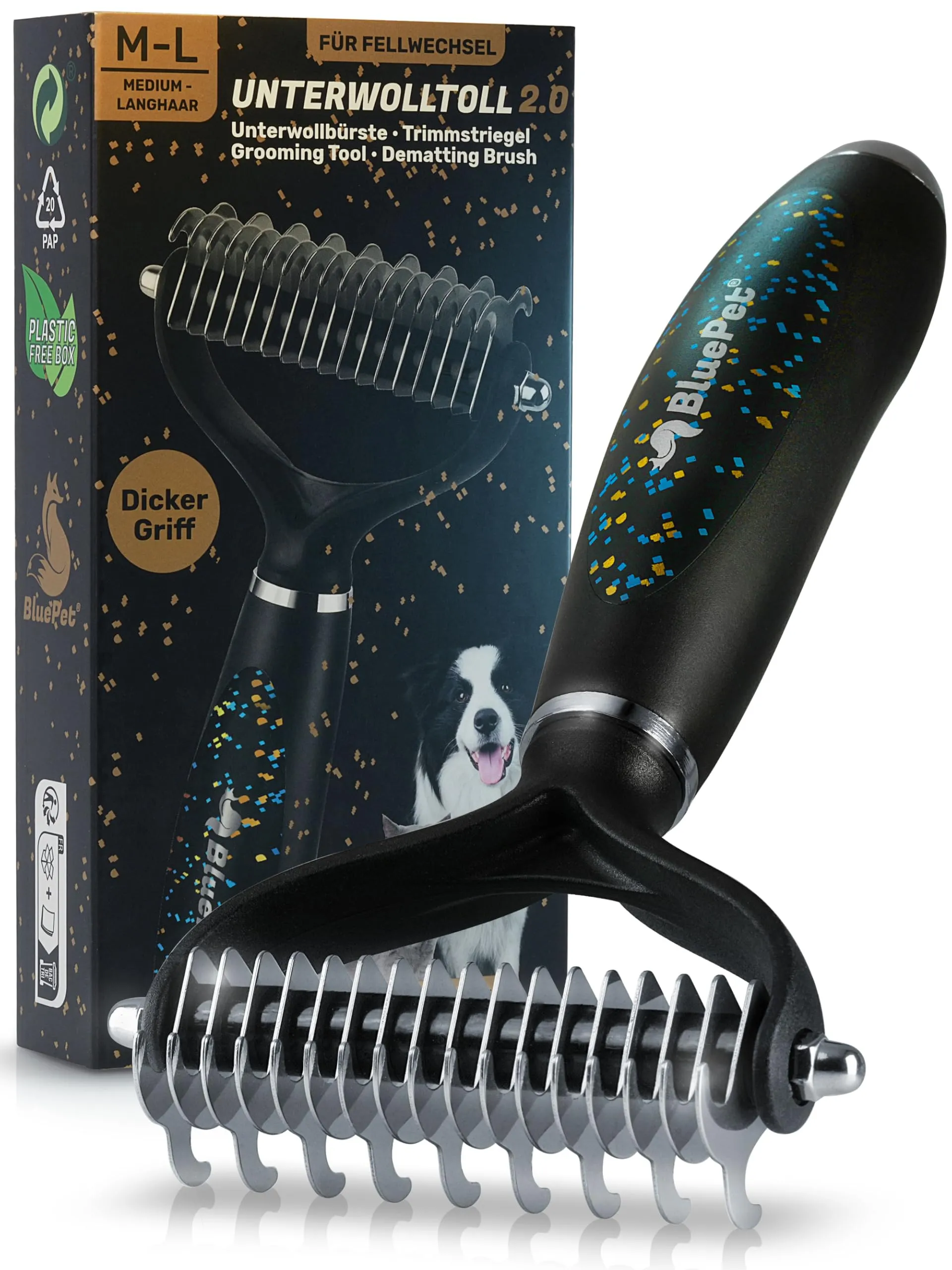 BluePet Spazzola per Cani & Gatto, Pettine Pelo Lungo, Cardatore Sottopelo - immagine 1