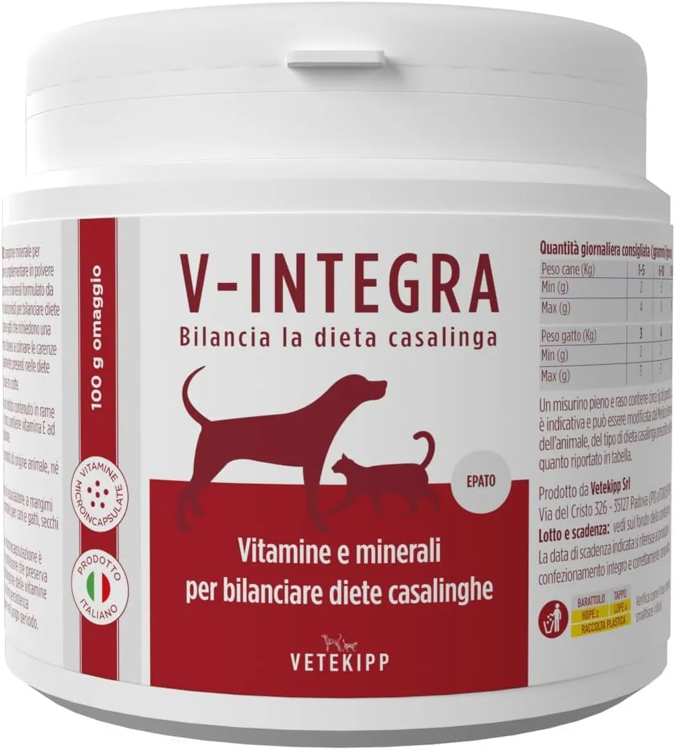 V-INTEGRA Epato 500g, Integratore Vitamine e Minerali per Bilanciare Diete Casalinghe di Cani e Gatti che Richiedono una Restrizione di Rame, Multivitaminico Cane e Gatto Made in Italy - immagine 1