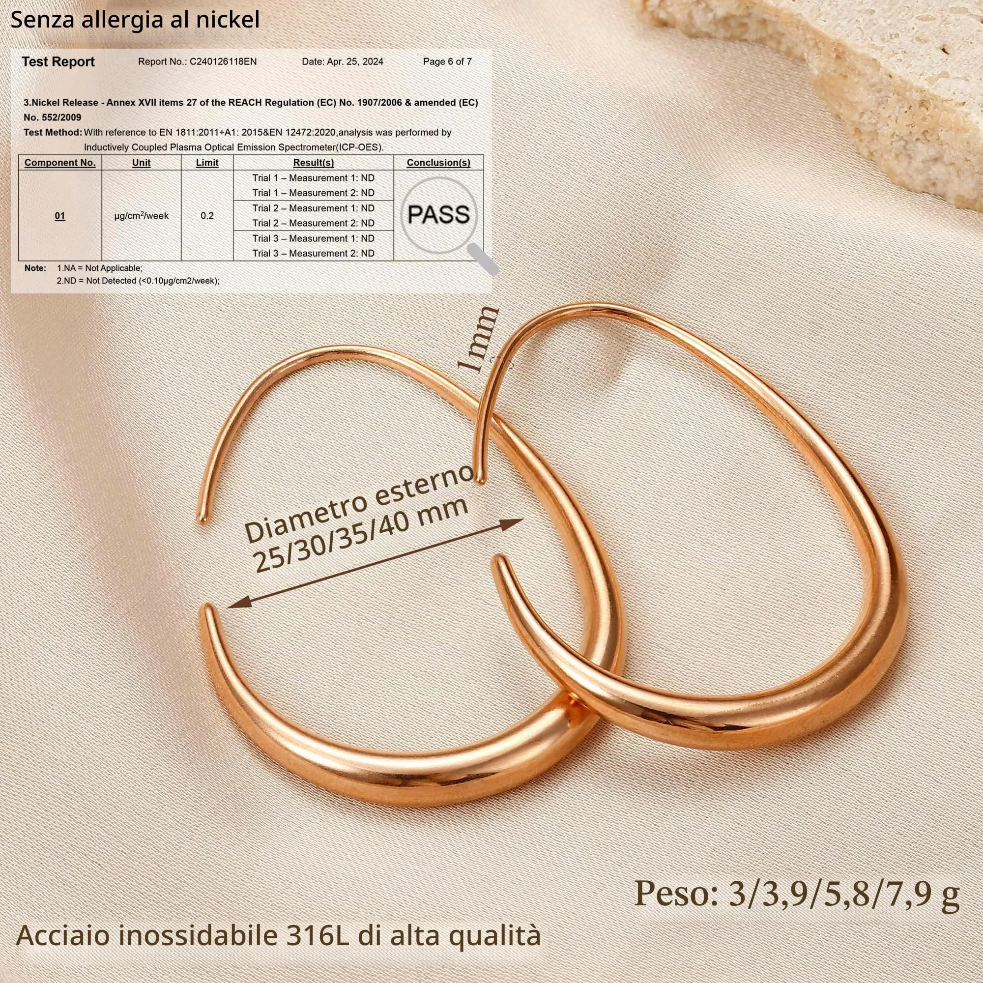 Adramata Orecchini a Cerchio per Donna in Acciaio Inossidabile - immagine 4