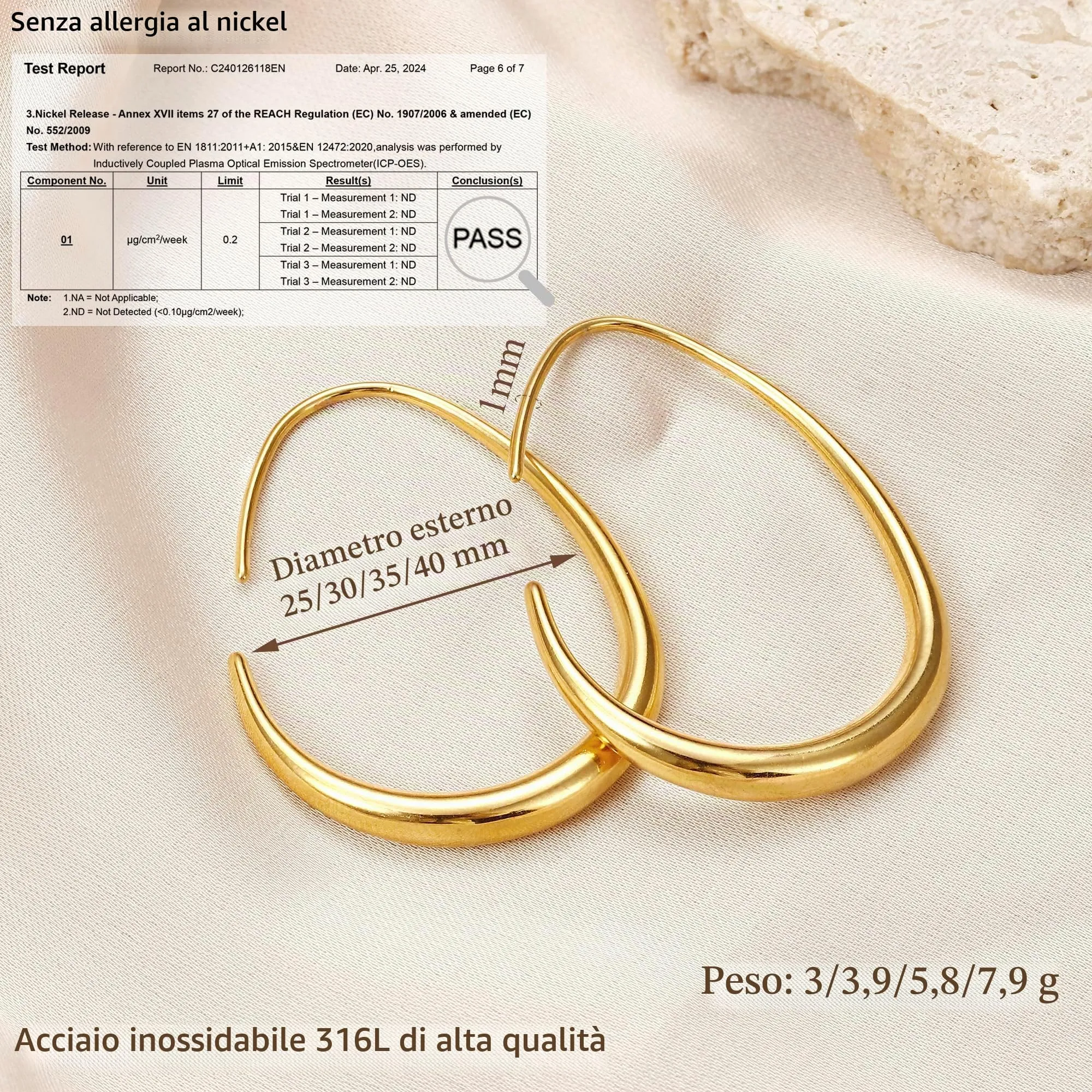Adramata Orecchini a Cerchio per Donna in Acciaio Inossidabile - immagine 4