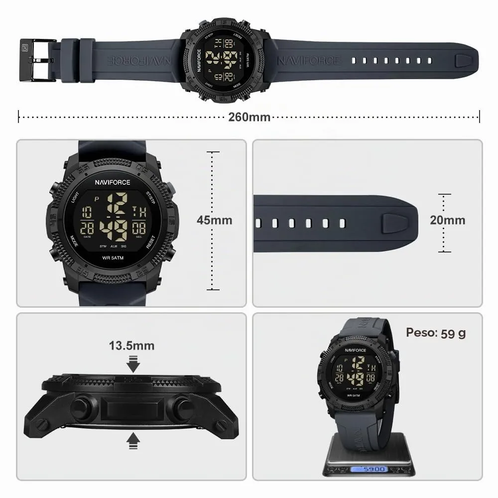 Naviforce Orologio digitale sportivo impermeabile da uomo con cronometro, allarme, cinturino in gomma, orologio da polso per donna - immagine 3