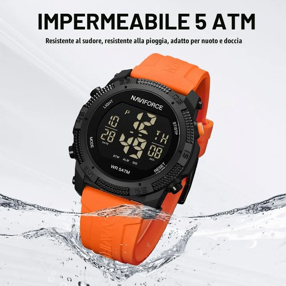 Naviforce Orologio digitale sportivo impermeabile da uomo con cronometro, allarme, cinturino in gomma, orologio da polso per donna - immagine 2
