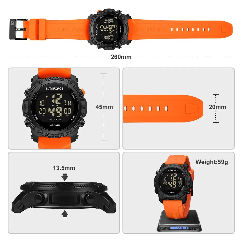 Naviforce Orologio digitale sportivo impermeabile da uomo con cronometro, allarme, cinturino in gomma, orologio da polso per donna - immagine 3