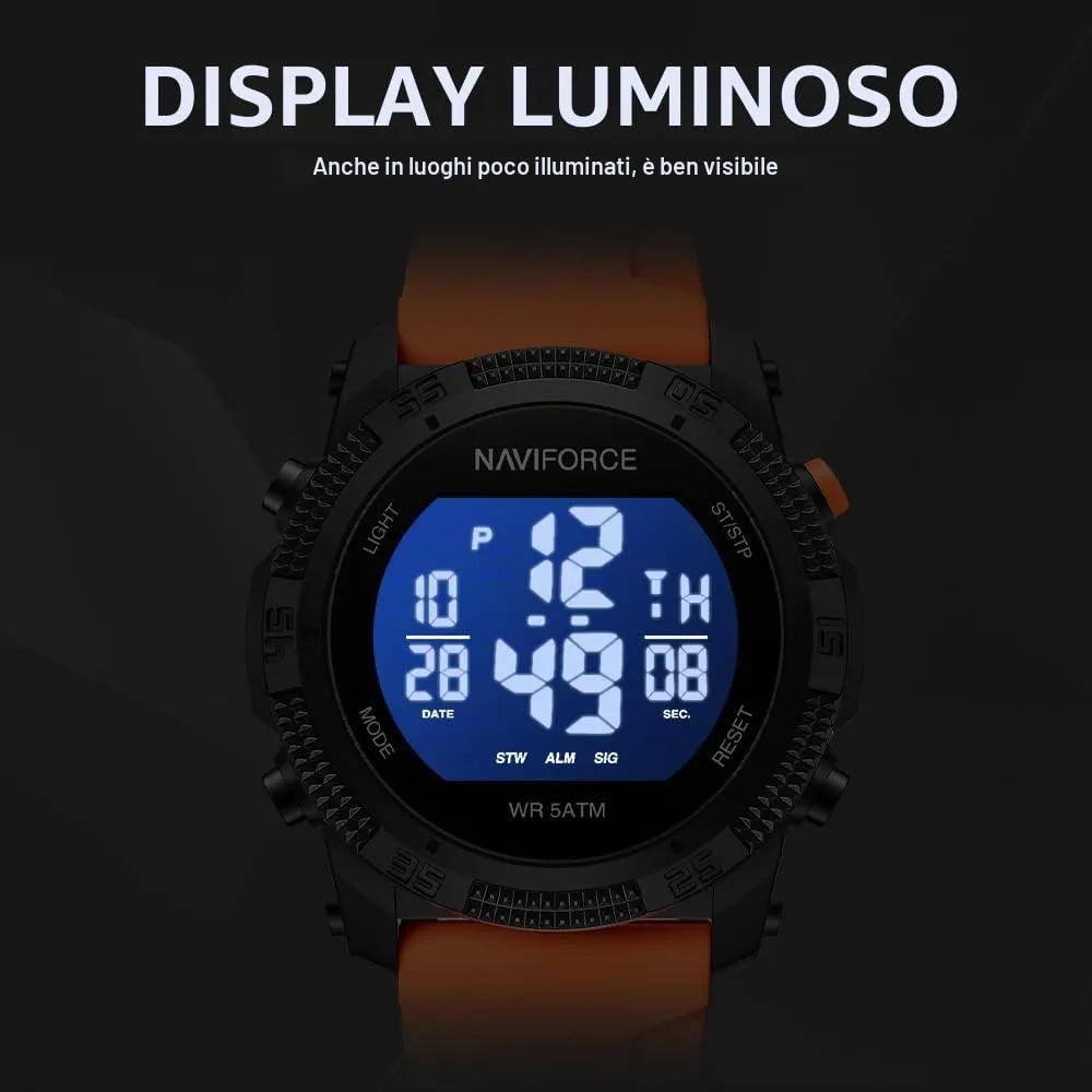 Naviforce Orologio digitale sportivo impermeabile da uomo con cronometro, allarme, cinturino in gomma, orologio da polso per donna - immagine 5
