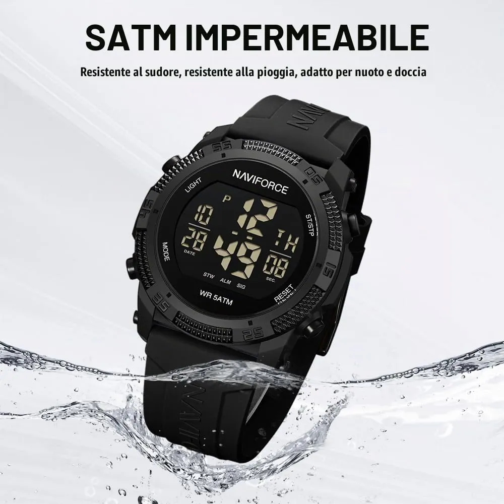 Naviforce Orologio digitale sportivo impermeabile da uomo con cronometro, allarme, cinturino in gomma, orologio da polso per donna - immagine 2