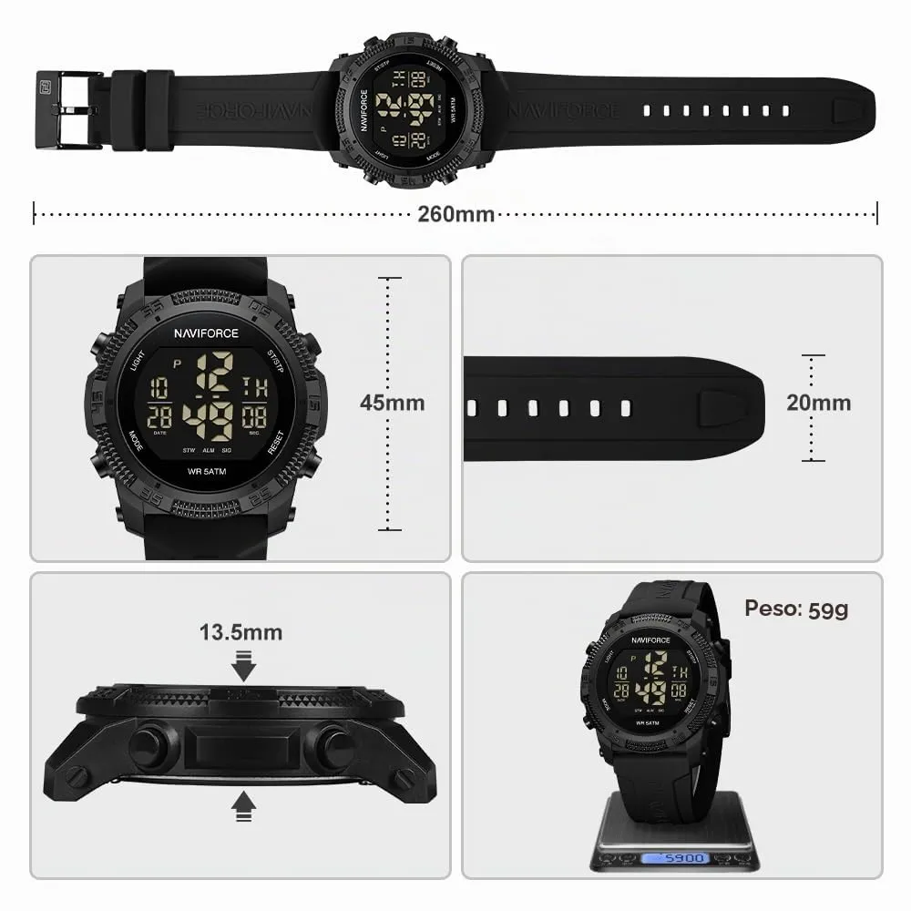 Naviforce Orologio digitale sportivo impermeabile da uomo con cronometro, allarme, cinturino in gomma, orologio da polso per donna - immagine 3