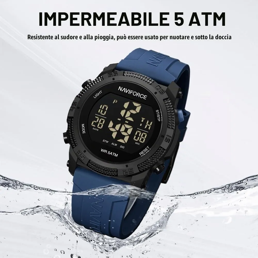 Naviforce Orologio digitale sportivo impermeabile da uomo con cronometro, allarme, cinturino in gomma, orologio da polso per donna - immagine 2