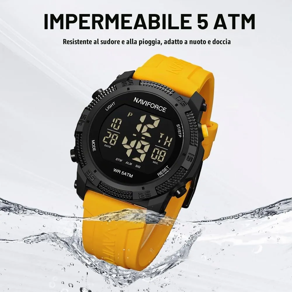 Naviforce Orologio digitale sportivo impermeabile da uomo con cronometro, allarme, cinturino in gomma, orologio da polso per donna - immagine 2