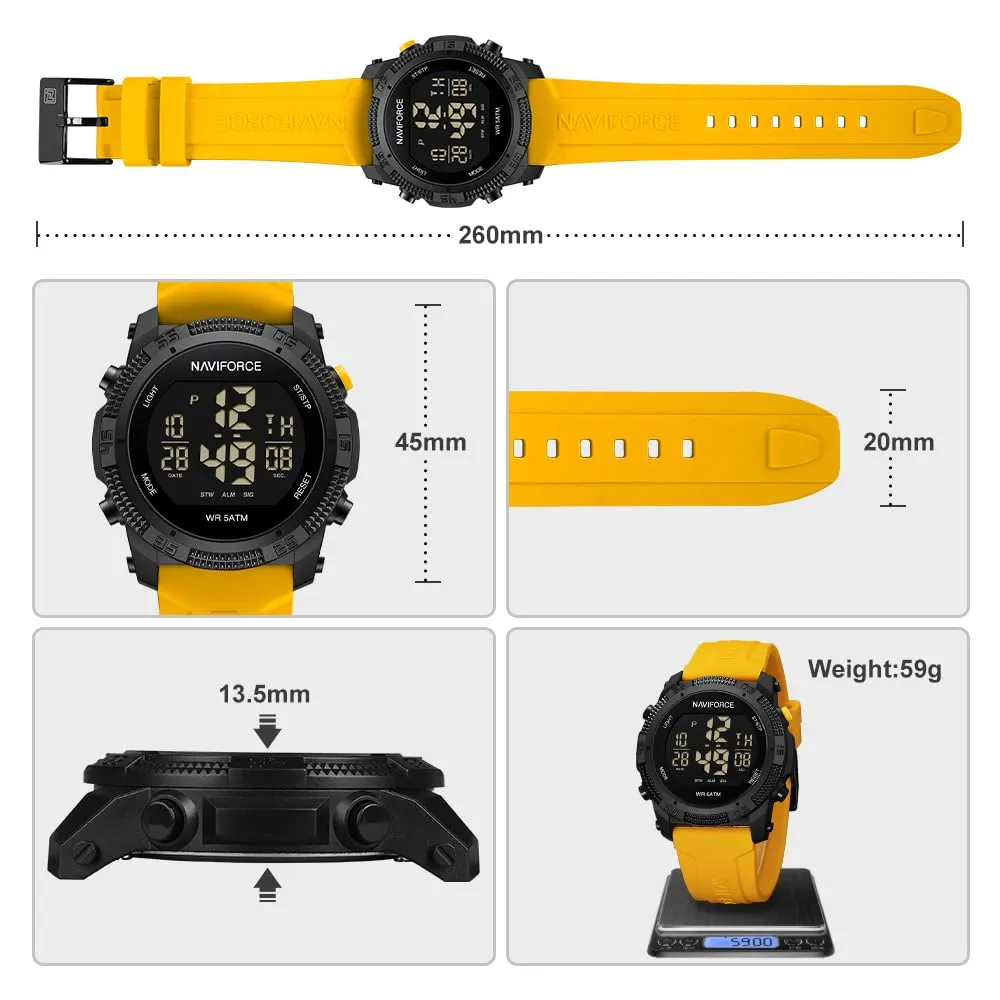 Naviforce Orologio digitale sportivo impermeabile da uomo con cronometro, allarme, cinturino in gomma, orologio da polso per donna - immagine 3