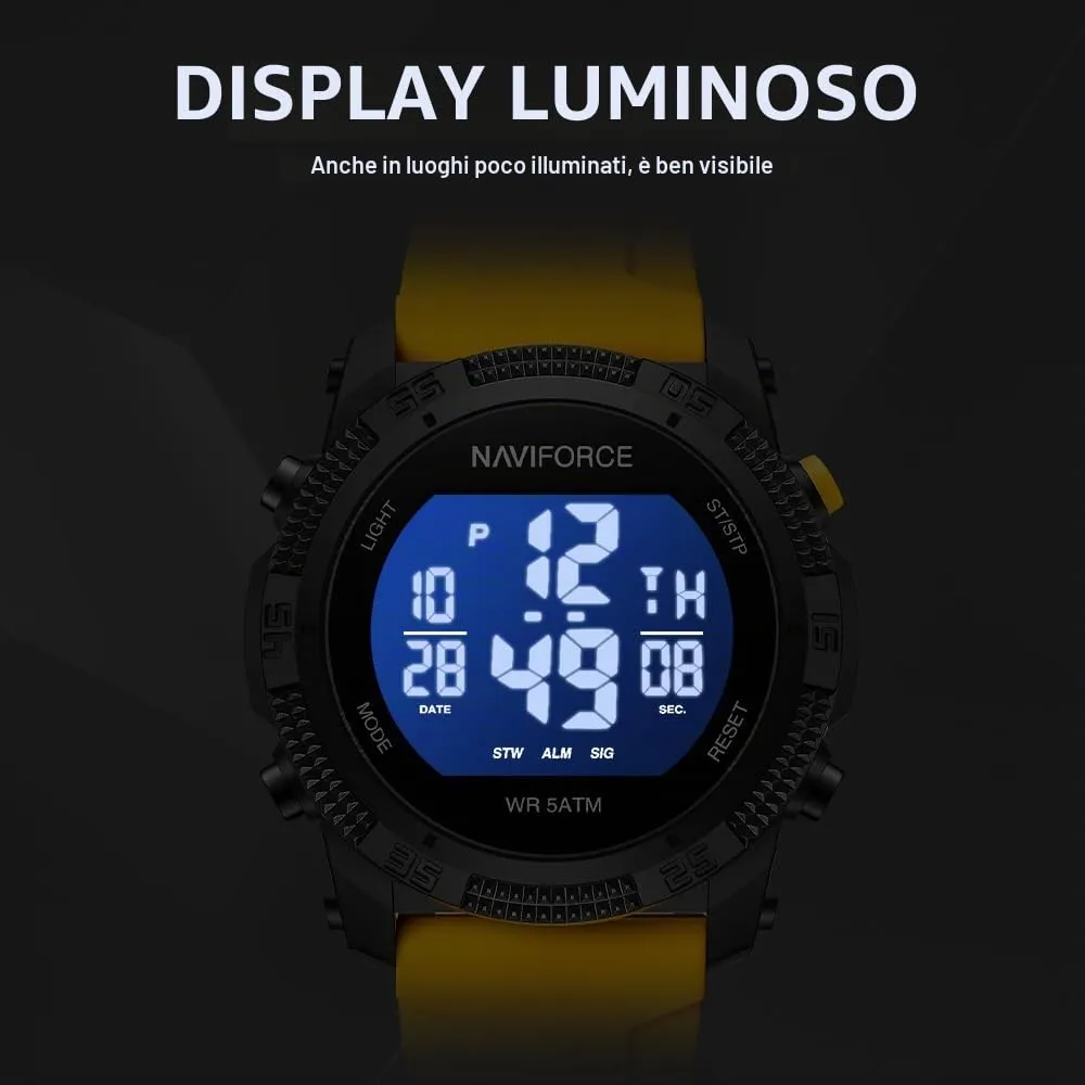 Naviforce Orologio digitale sportivo impermeabile da uomo con cronometro, allarme, cinturino in gomma, orologio da polso per donna - immagine 5