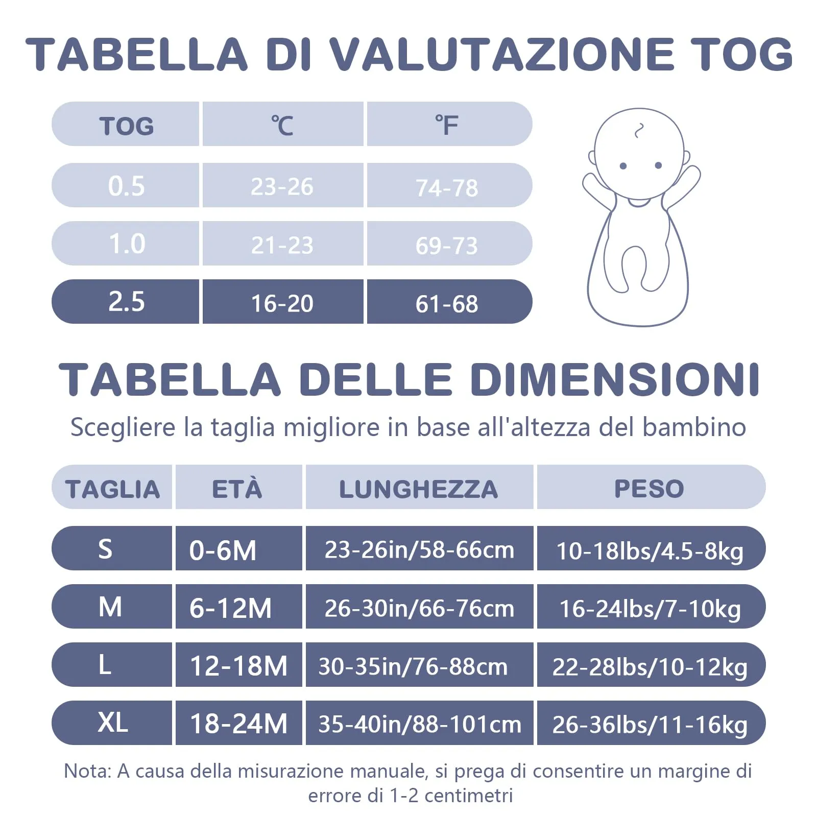 Mosebears Sacco nanna invernale per bambini, 2,5 Tog,cotone, per diverse misure dalla nascita fino all'età di 24 mesi (Blue Fog, 18-24 mesi) - immagine 6
