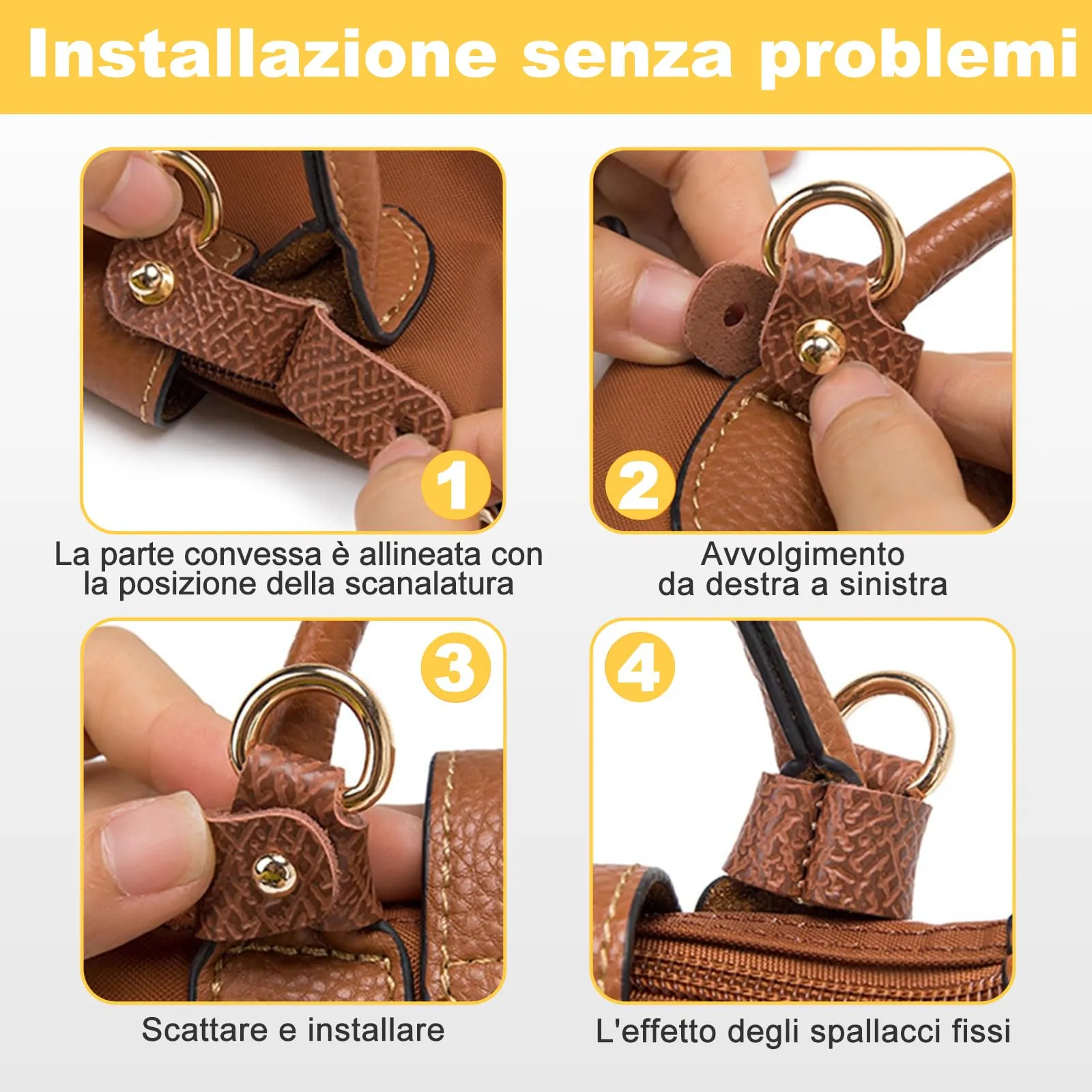 Tracolla per Longchamp Borsa Donna, Tracolla Regolabile per Borse, Cinghie di Trasporto in Pelle Giallo-Marrone per Longchamp Mini Bag Straps, Estensione Della (Larghezza della tracolla 1,4 cm) - immagine 2