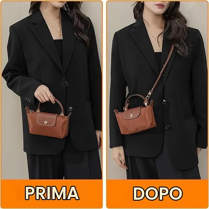 Tracolla per Longchamp Borsa Donna, Tracolla Regolabile per Borse, Cinghie di Trasporto in Pelle Giallo-Marrone per Longchamp Mini Bag Straps, Estensione Della (Larghezza della tracolla 1,4 cm) - immagine 3