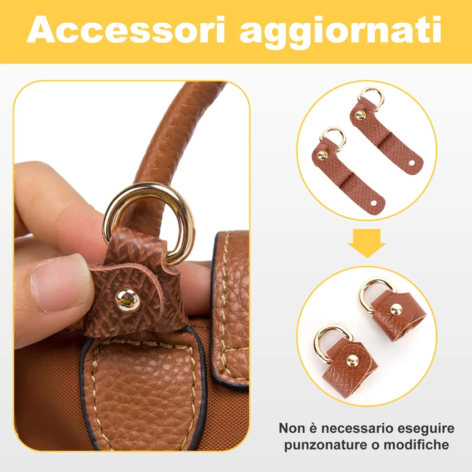Tracolla per Longchamp Borsa Donna, Tracolla Regolabile per Borse, Cinghie di Trasporto in Pelle Giallo-Marrone per Longchamp Mini Bag Straps, Estensione Della (Larghezza della tracolla 1,4 cm) - immagine 7