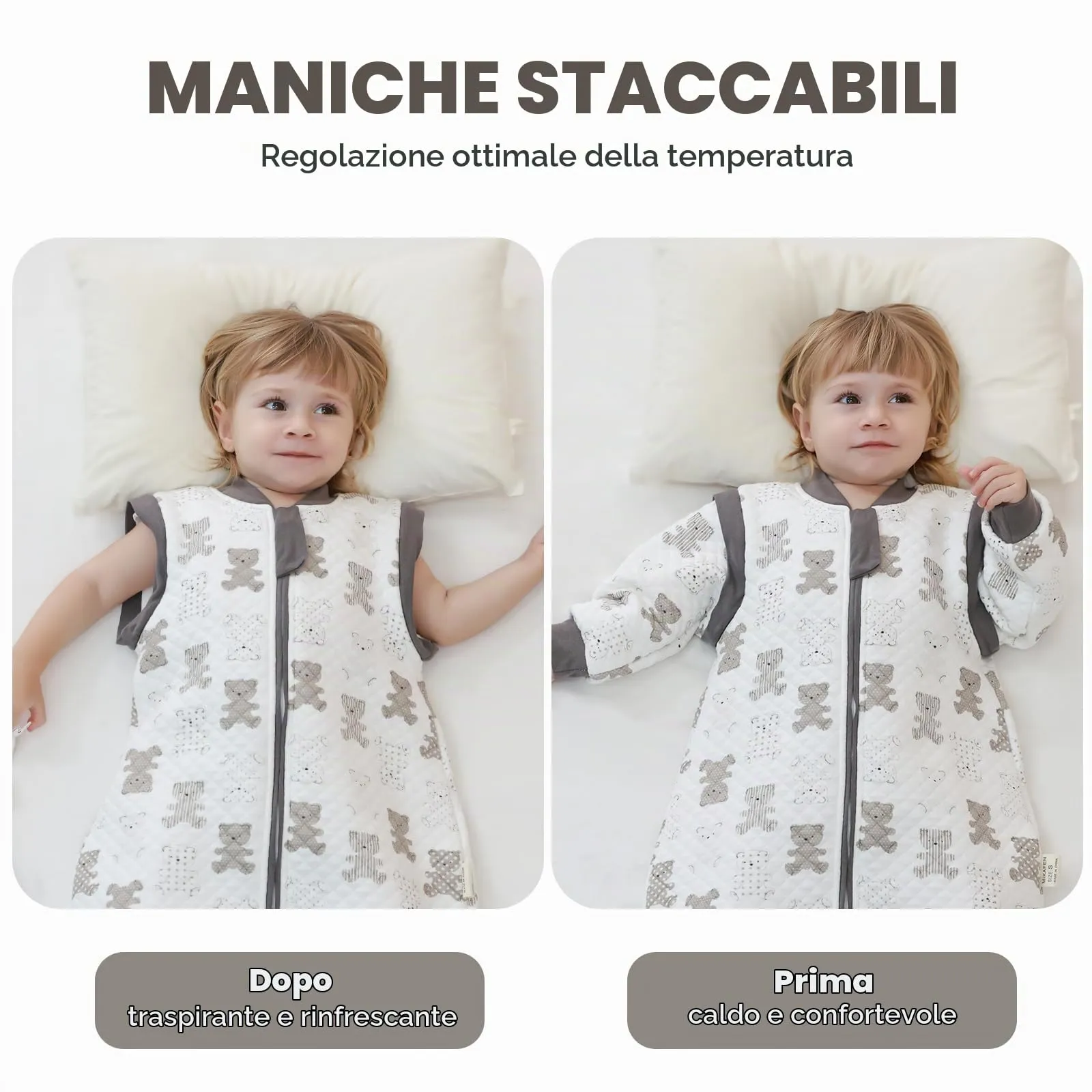 MIKAFEN Sacco Nanna Con Piedi Bambini 2.0 Tog, Maniche Rimovibili,3-4 Anni - immagine 4