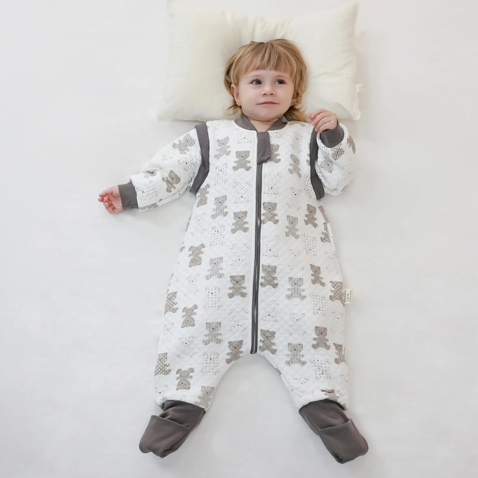 MIKAFEN Sacco Nanna Con Piedi Bambini 2.0 Tog, Maniche Rimovibili,6-18 mesi - immagine 9