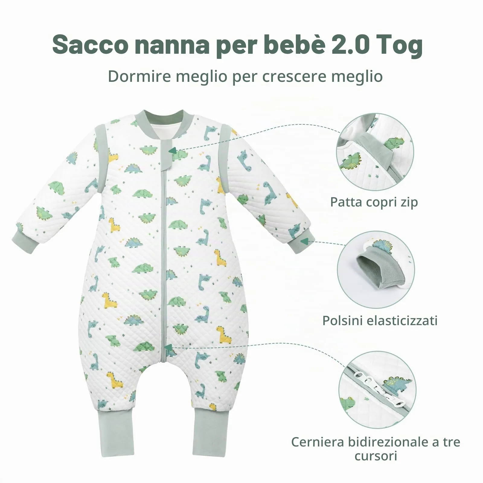 MIKAFEN Sacco Nanna Con Piedi Bambini 2.0 Tog, Maniche Rimovibili,4-5 Anni - immagine 3