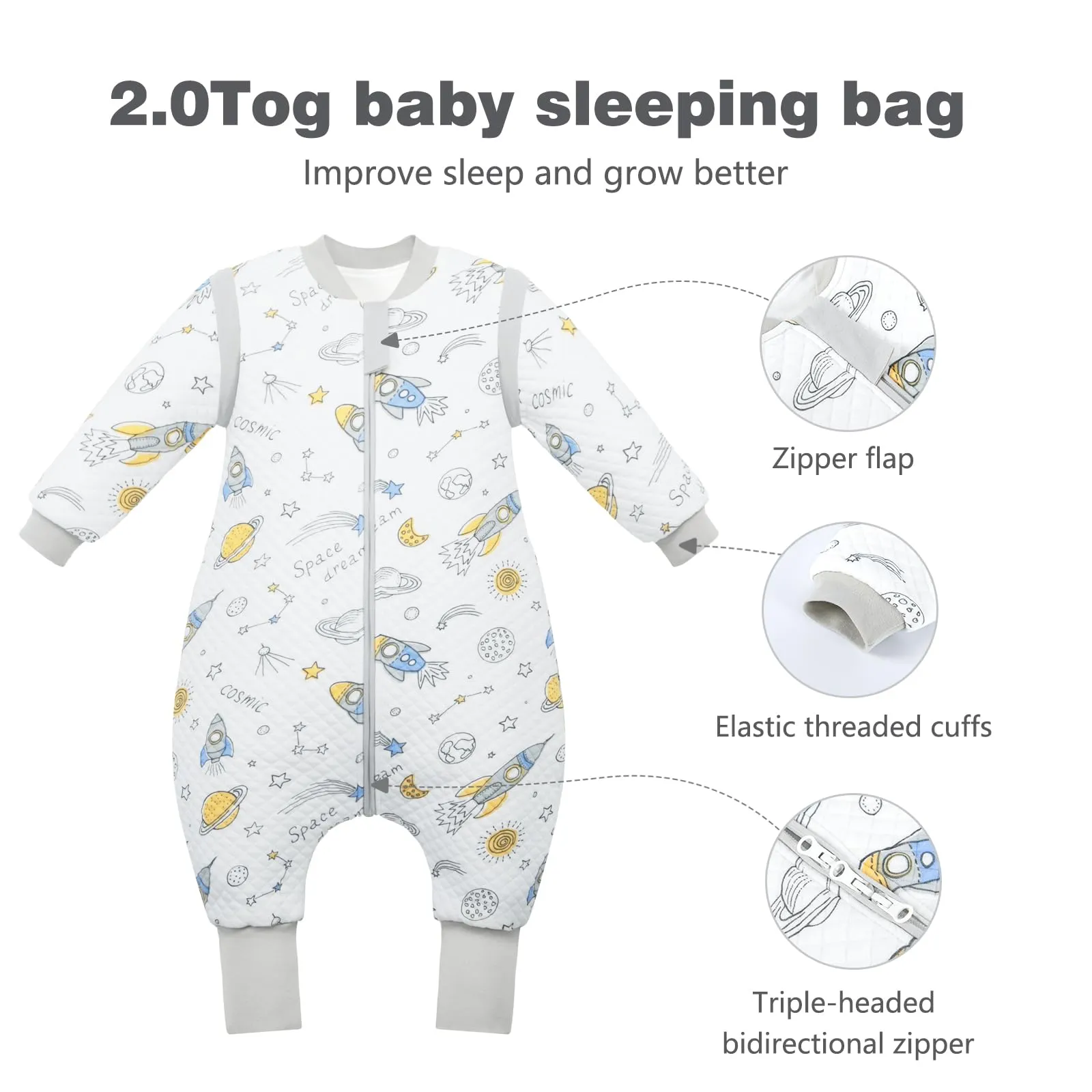 MIKAFEN Sacco Nanna Con Piedi Bambini 2.0 Tog, Maniche Rimovibili,3-4 Anni - immagine 3