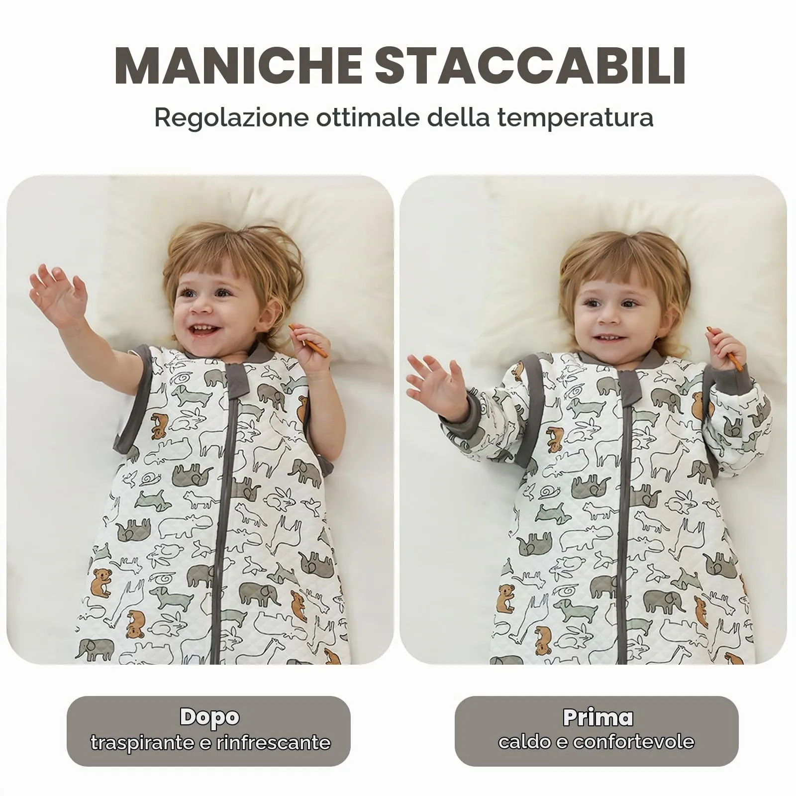 MIKAFEN Sacco Nanna Con Piedi Bambini 2.0 Tog, Maniche Rimovibili,6-18 mesi - immagine 4
